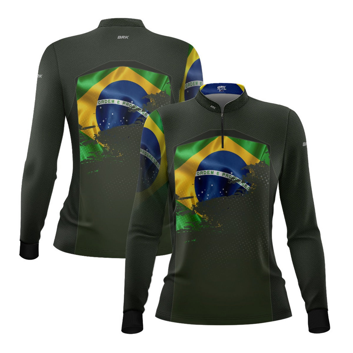 Camisa de Motociclismo Feminina Brk Brasil Verde Oliva com Proteção Solar UV50+