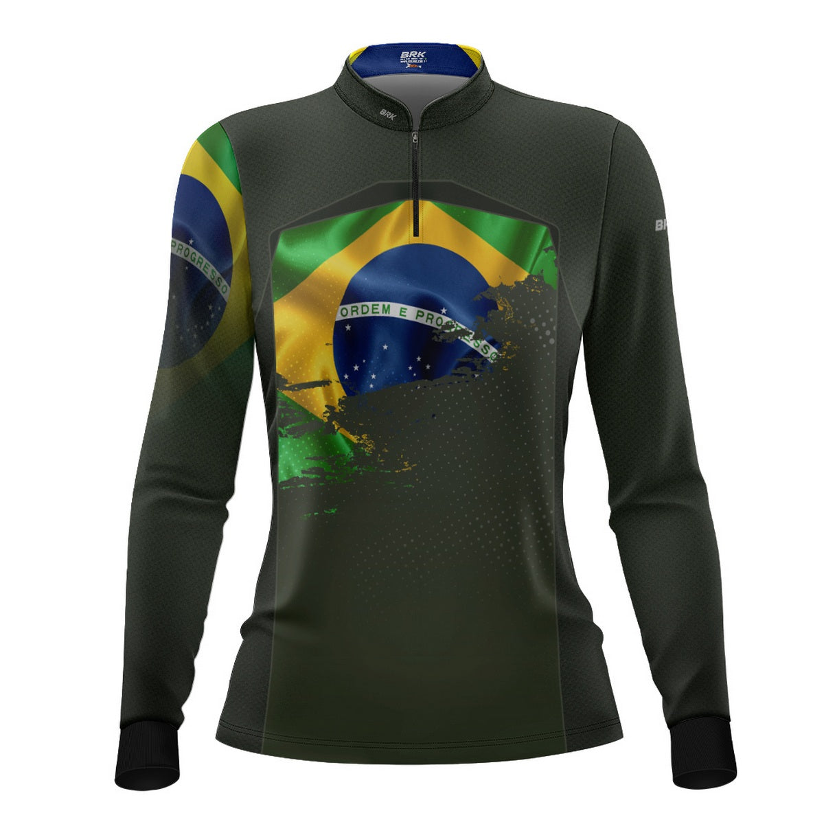 Camisa de Motociclismo Feminina Brk Brasil Verde Oliva com Proteção Solar UV50+