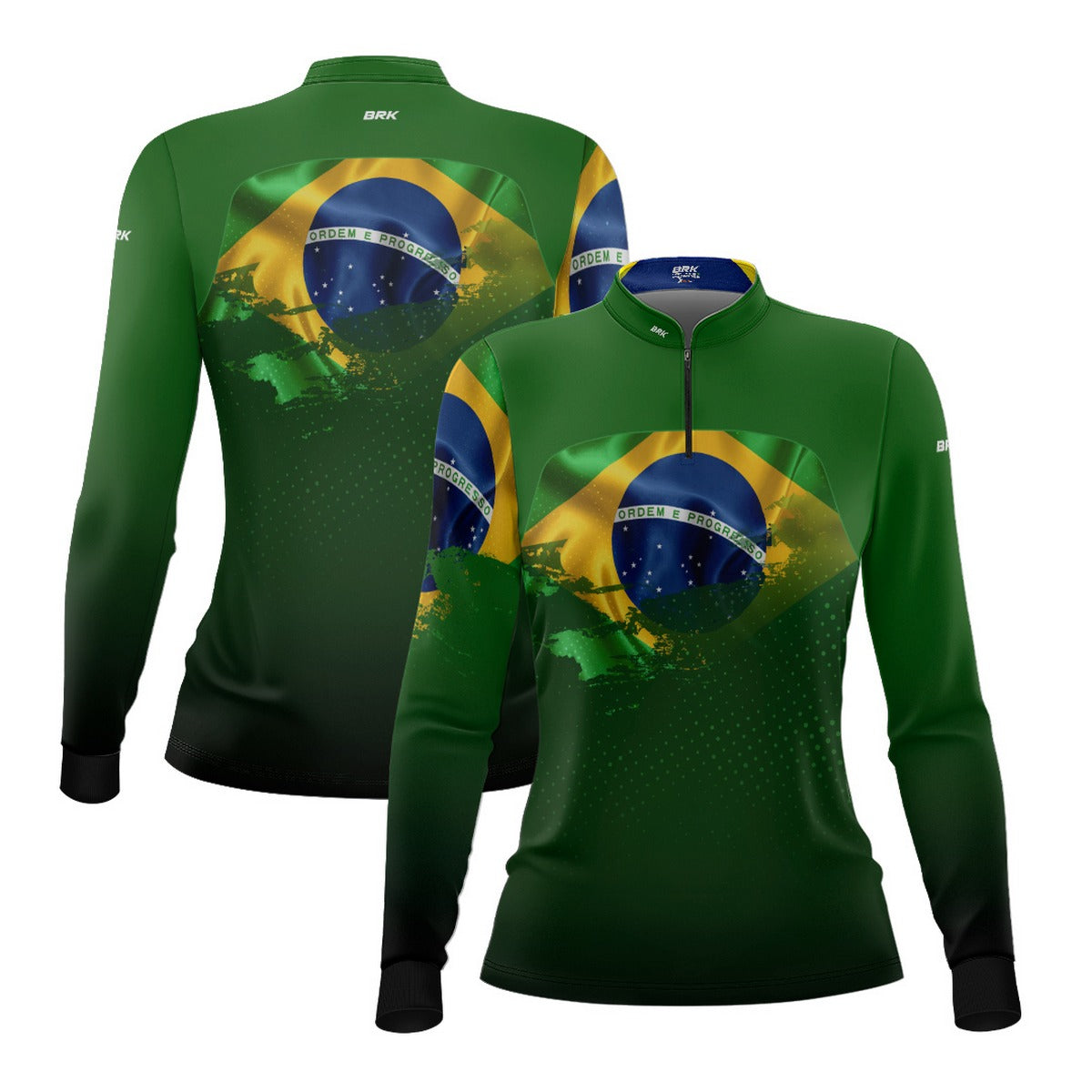 Camisa de Motociclismo Feminina Brk Brasil Verde com Proteção Solar UV50+