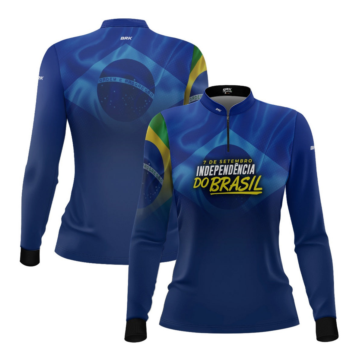 Camisa de Motociclismo Feminina Brk Independência Brasil Azul com Proteção Solar UV50+