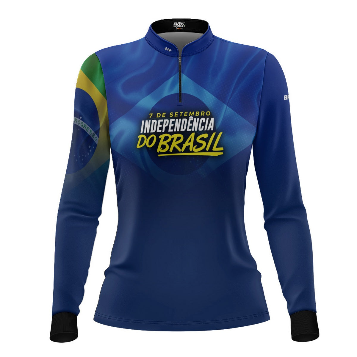 Camisa de Motociclismo Feminina Brk Independência Brasil Azul com Proteção Solar UV50+