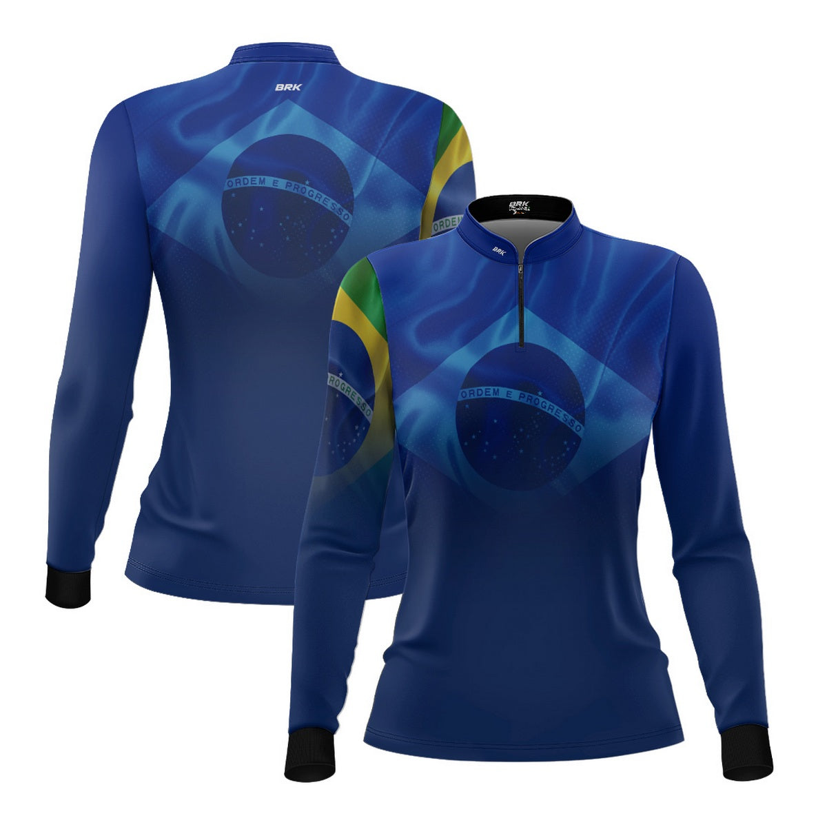 Camisa de Motociclismo Feminina Brk Brasil Azul com Proteção Solar UV50+
