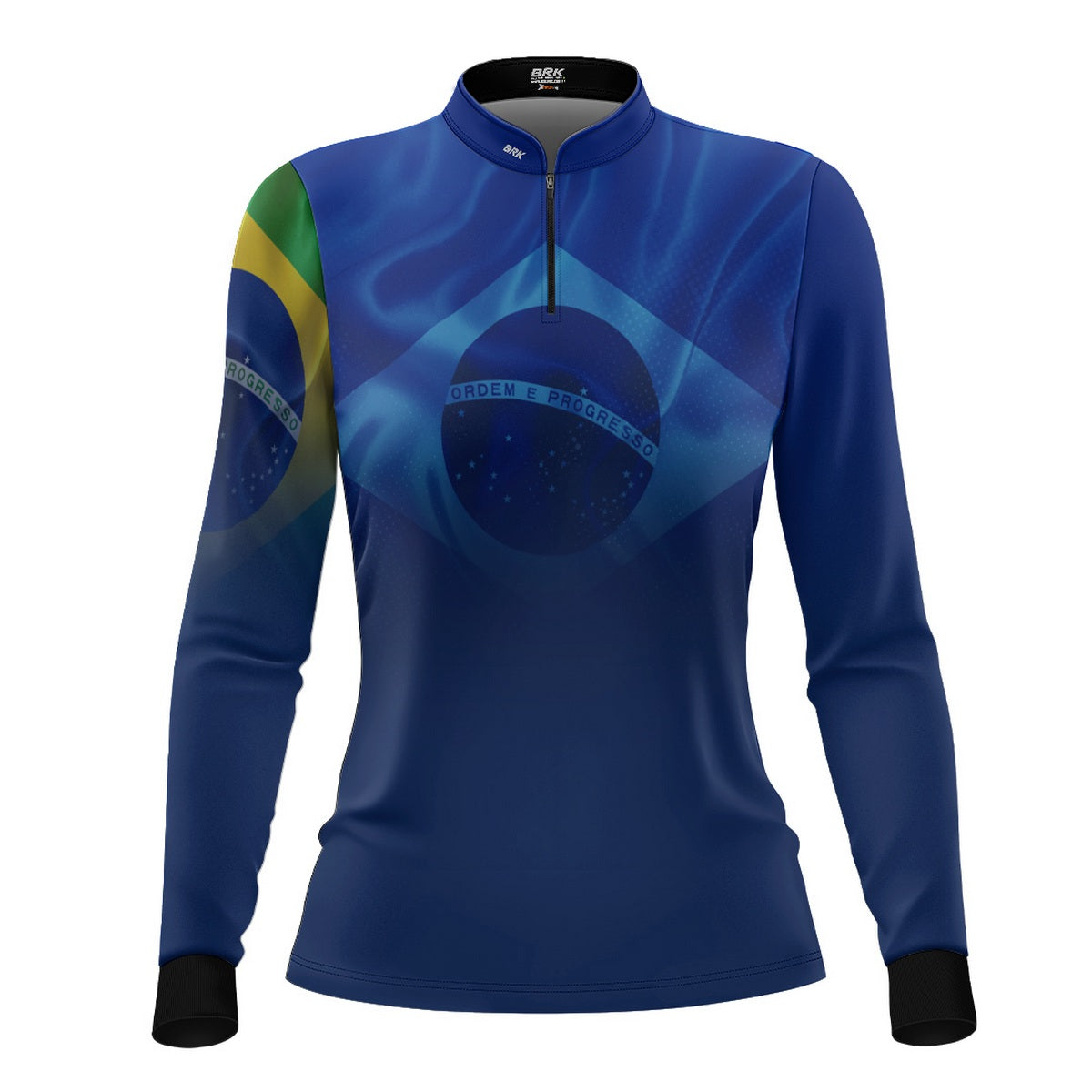 Camisa de Motociclismo Feminina Brk Brasil Azul com Proteção Solar UV50+