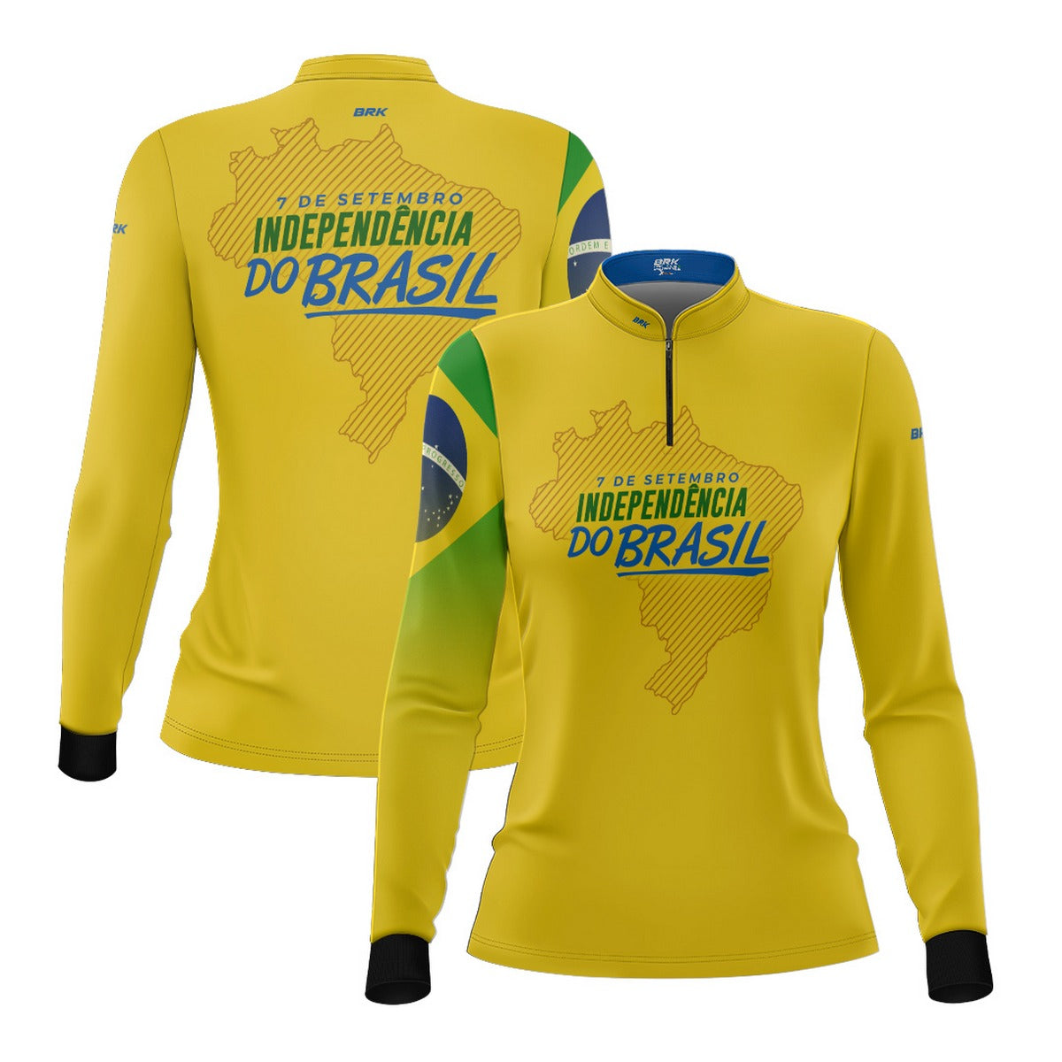 Camisa de Motociclismo Feminina Brk Independência Brasil Amarelo com Proteção Solar UV50+