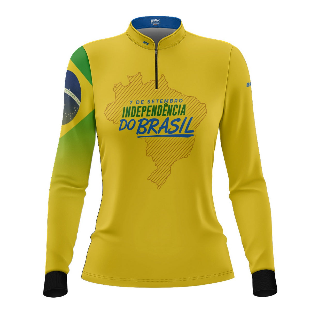 Camisa de Motociclismo Feminina Brk Independência Brasil Amarelo com Proteção Solar UV50+