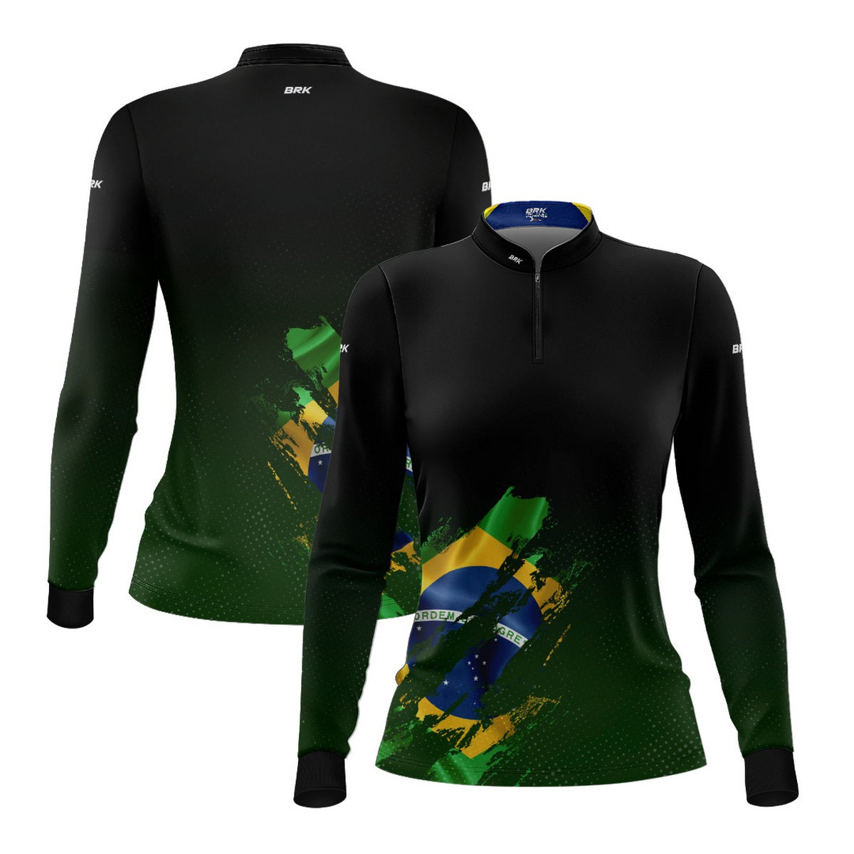 Camisa de Motociclismo Feminina Brk Bandeira Brasil Lateral com Proteção Solar UV50+