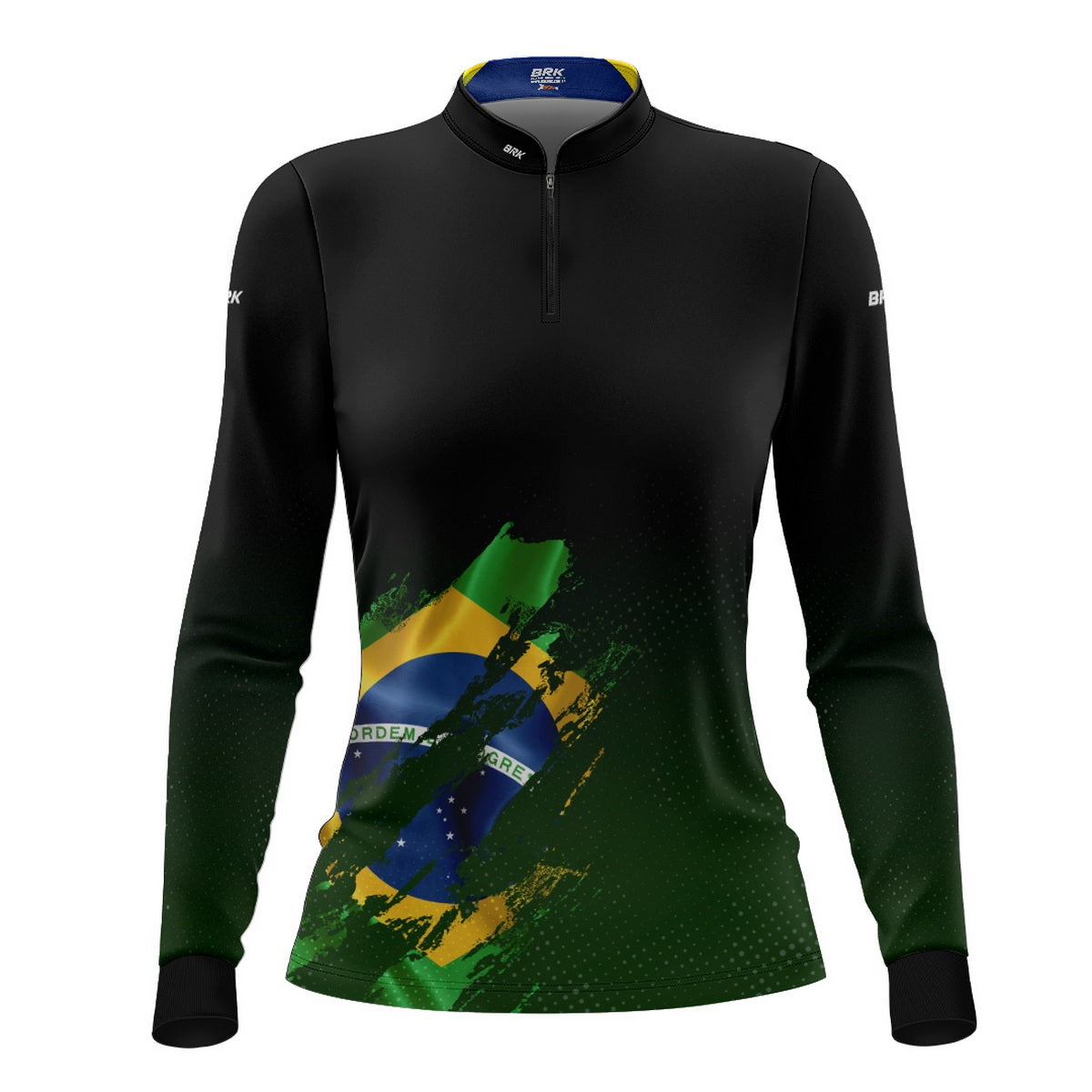 Camisa de Motociclismo Feminina Brk Bandeira Brasil Lateral com Proteção Solar UV50+