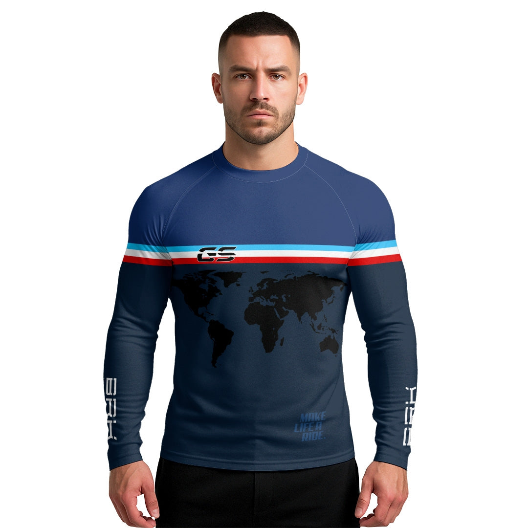 Camisa UV50 Segunda Pele Brk GS Adventure Mapa Mundi Azul