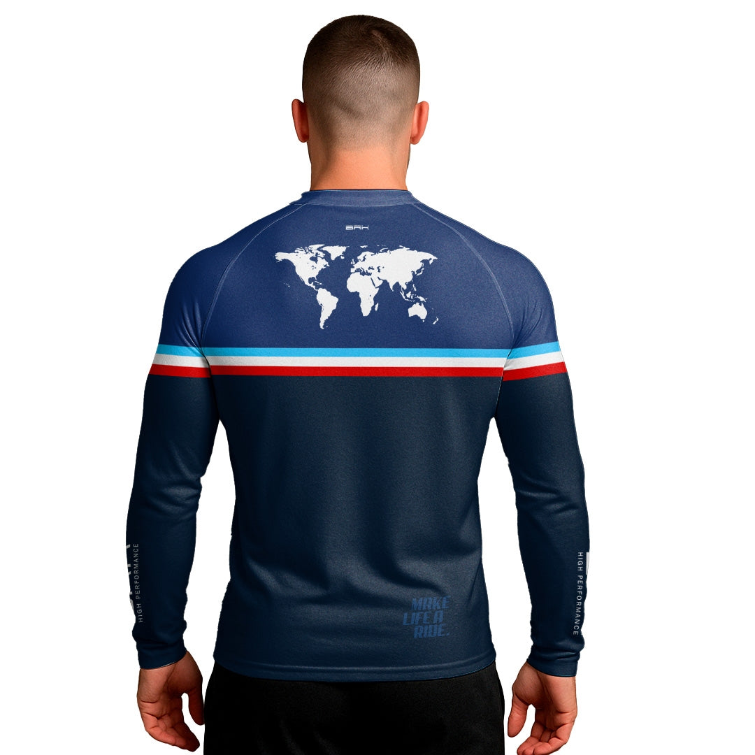 Camisa UV50 Segunda Pele Brk GS Adventure Mapa Mundi Azul