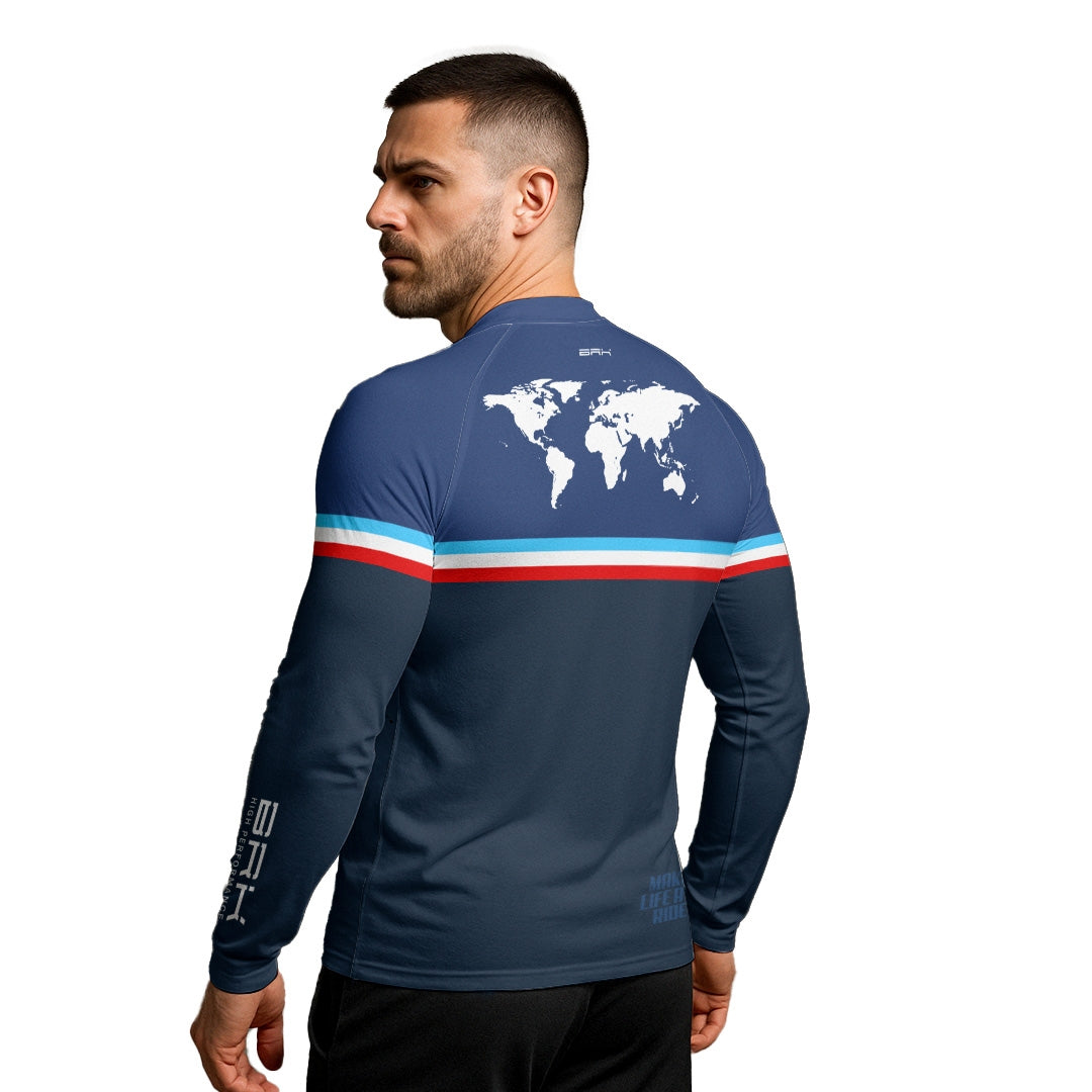 Camisa UV50 Segunda Pele Brk GS Adventure Mapa Mundi Azul