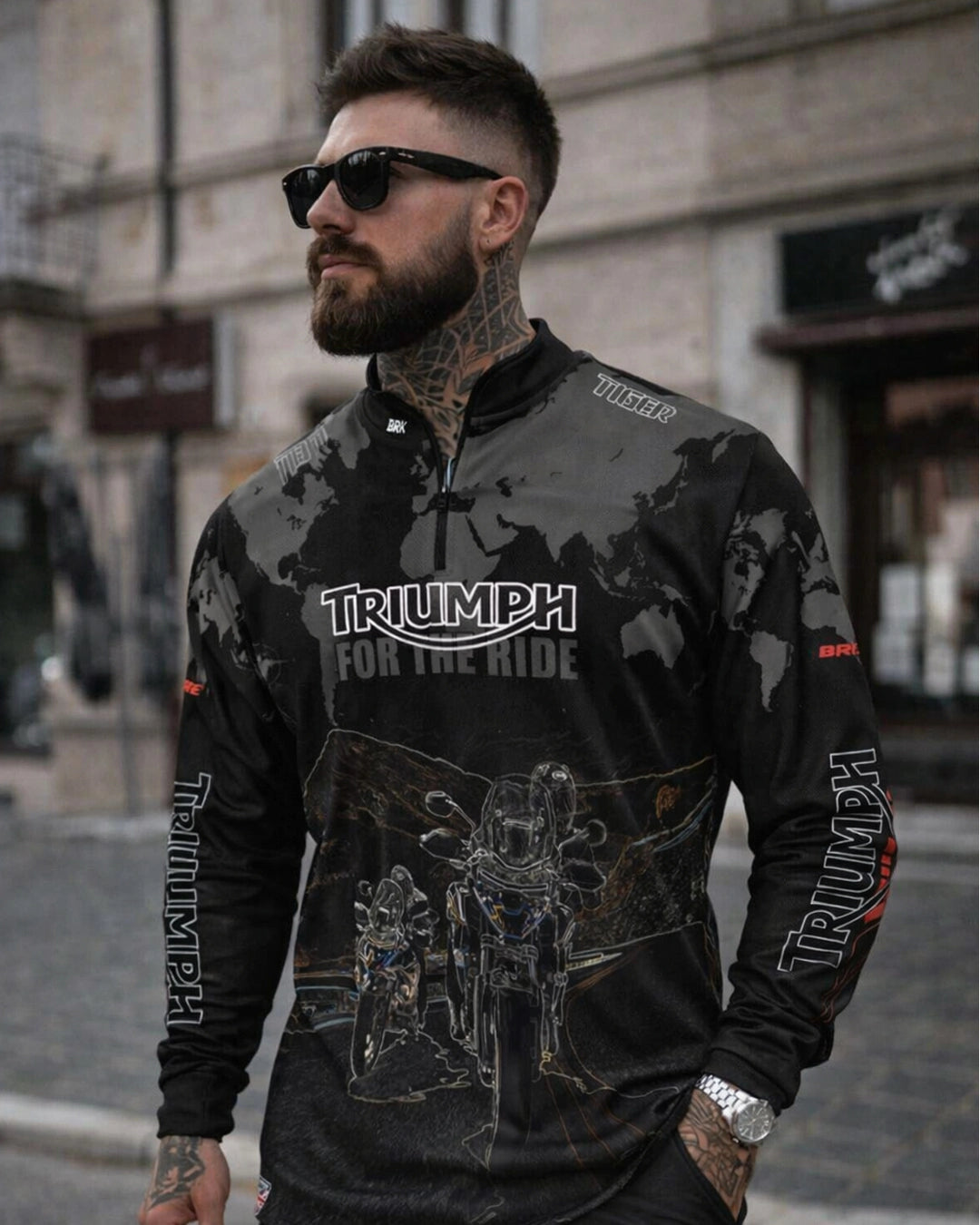 Camisa Masculina Motociclismo Brk Triumph Tiger for the Ride com Camisa Masculina Motociclismo Brk Triumph Tiger for the Ride com