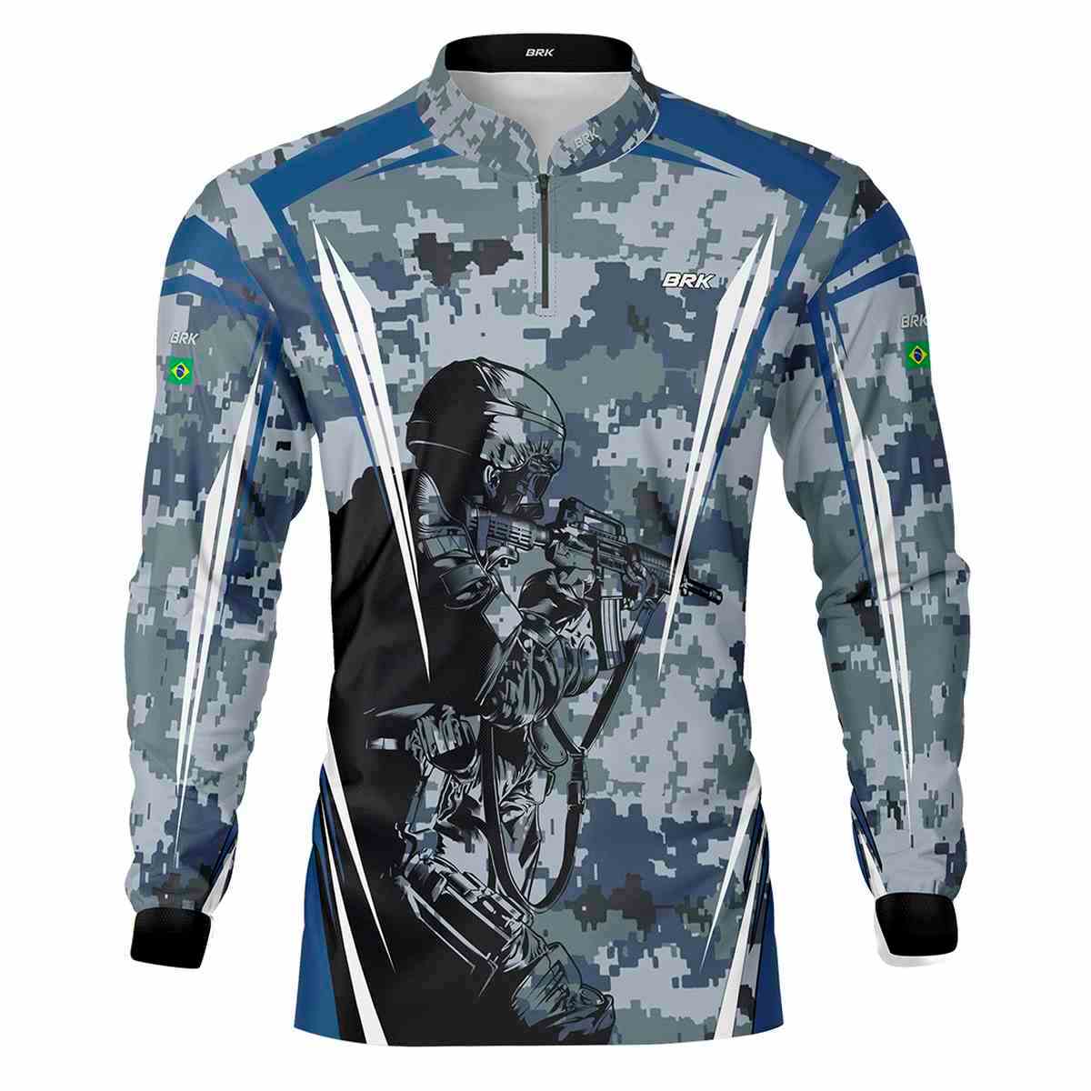 Camiseta Airsoft Brk Camuflado Azul com Proteção UV50