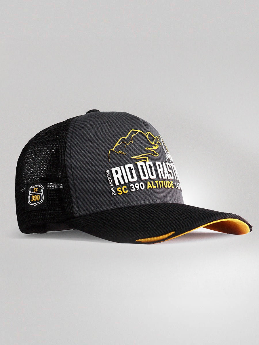 Boné Trucker Brk Motors Rio do Rastro Cinza e Amarelo