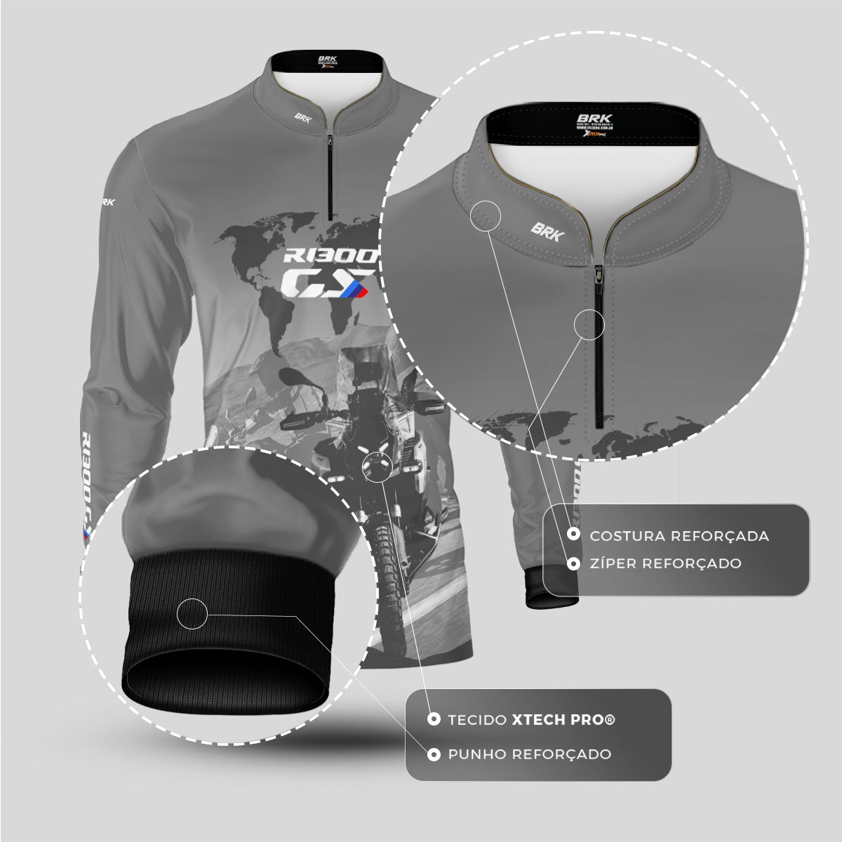 Kit Casal Camisas UV50 GS R1300 Mapa Mundi com Proteção UV50
