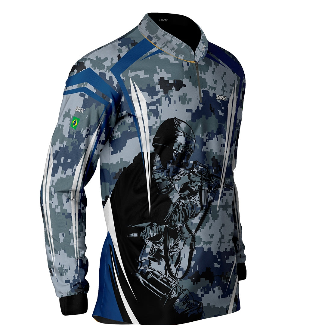 Camiseta Airsoft Brk Camuflado Azul com Proteção UV50