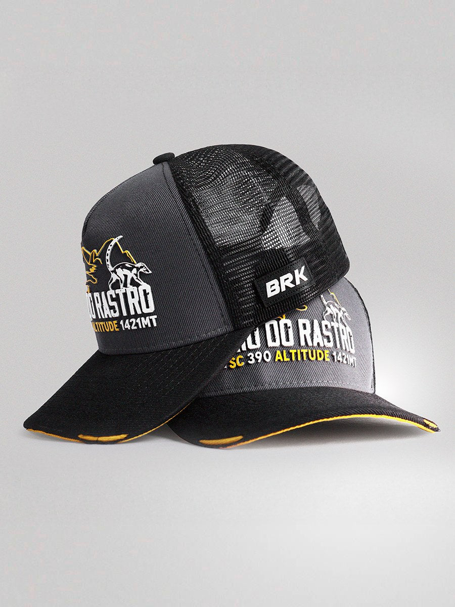 Boné Trucker Brk Motors Rio do Rastro Cinza e Amarelo