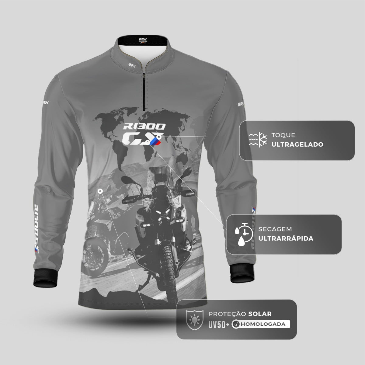 Kit Casal Camisas UV50 GS R1300 Mapa Mundi com Proteção UV50