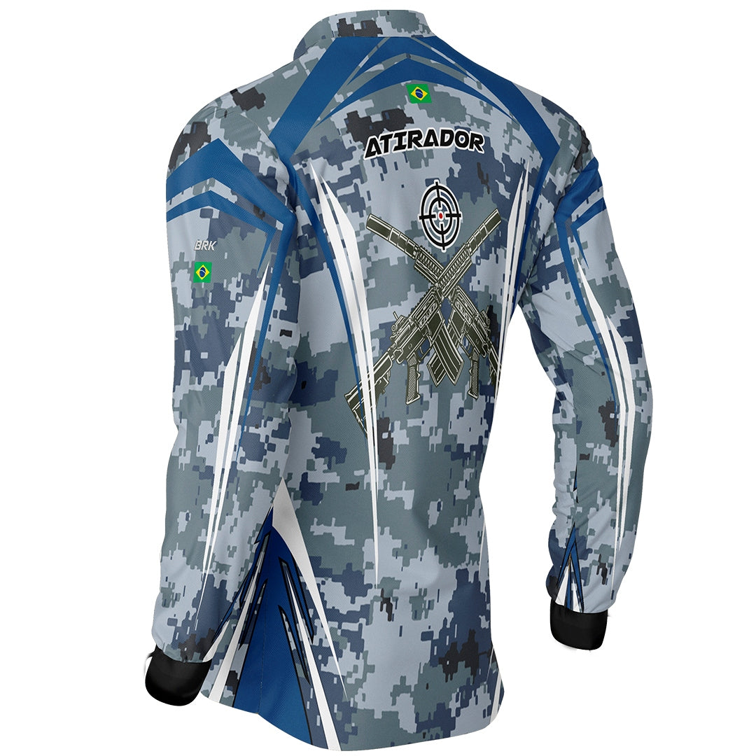 Camiseta Airsoft Brk Camuflado Azul com Proteção UV50