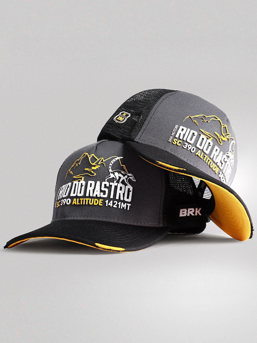 Boné Trucker Brk Motors Rio do Rastro Cinza e Amarelo