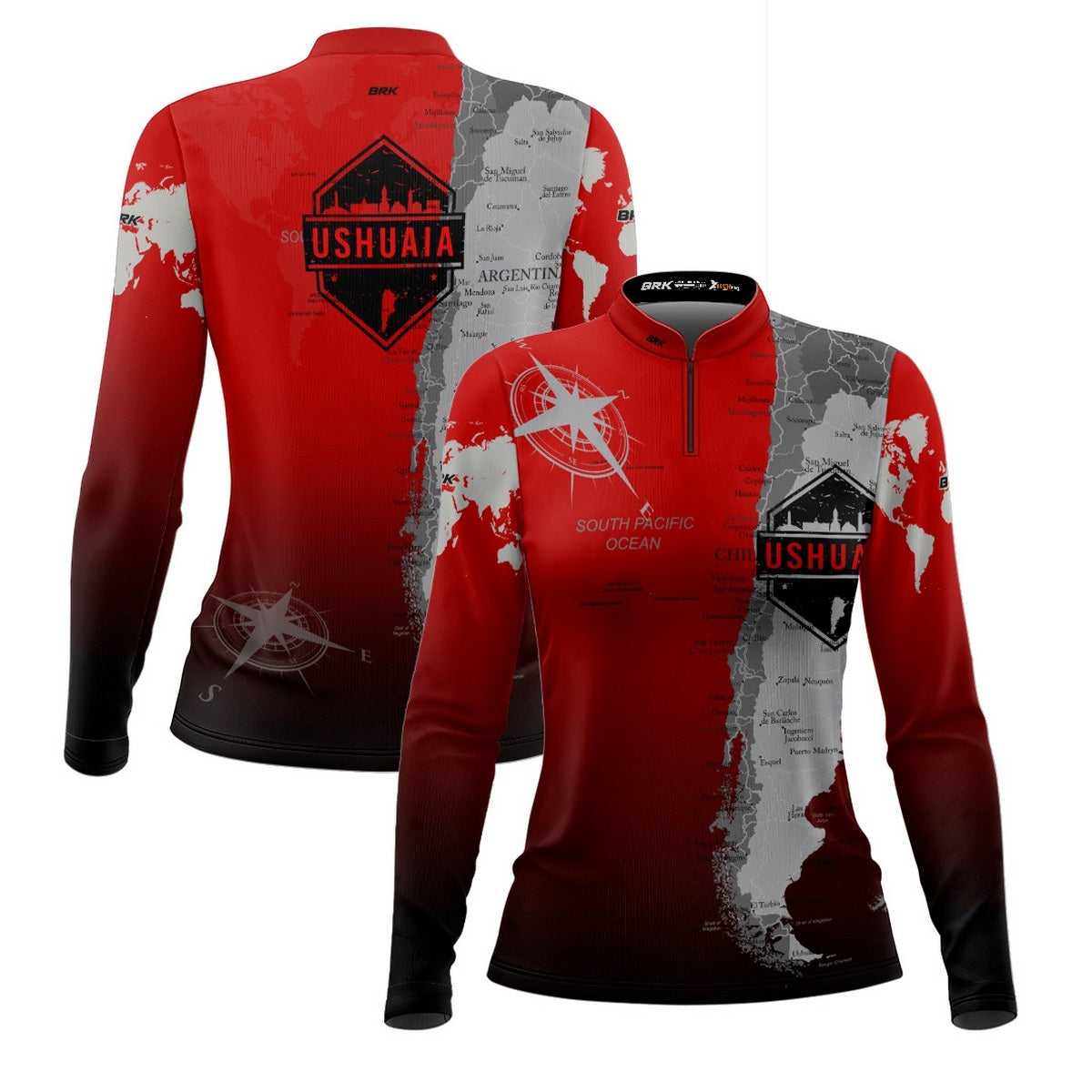 Kit Casal Camisas UV50 Off-Road 4X4 Expedição Ushuaia Vermelha com Proteção UV50