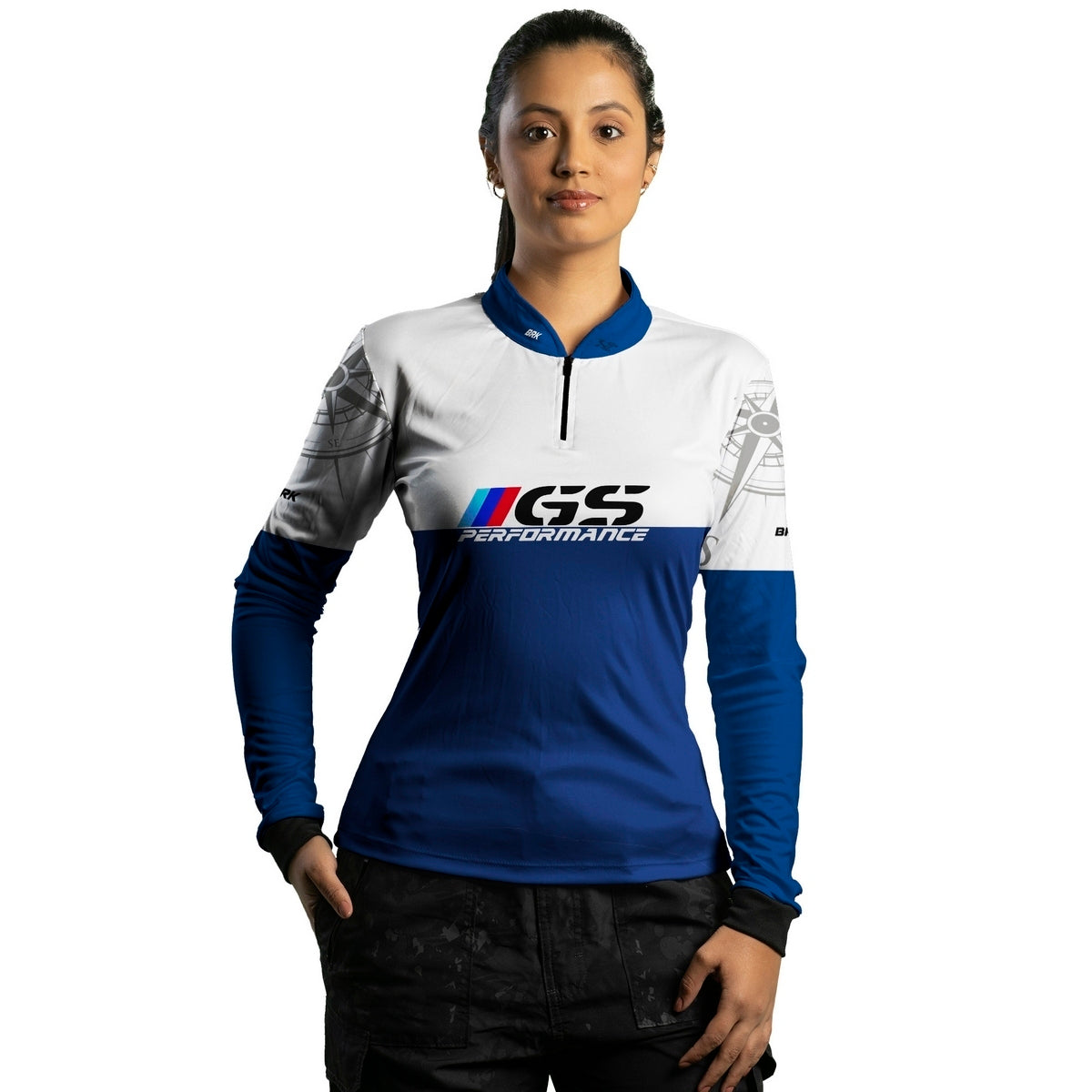 Camisa Feminina Motociclismo Brk GS BMW Performance Azul com Proteção Solar UV50+