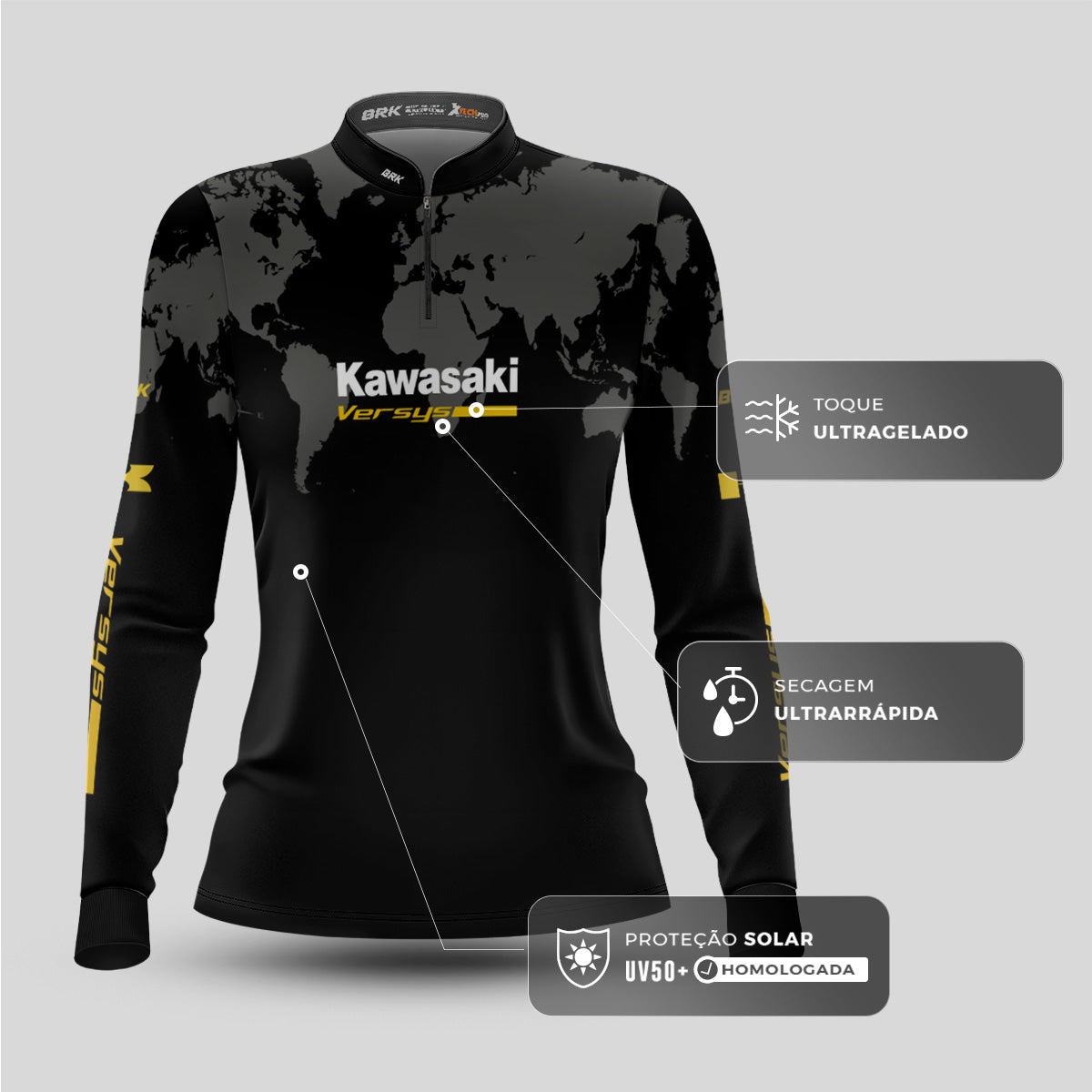 Camisa Feminina Brk Motociclismo Kawasaki Versys com Proteção Solar UV50+