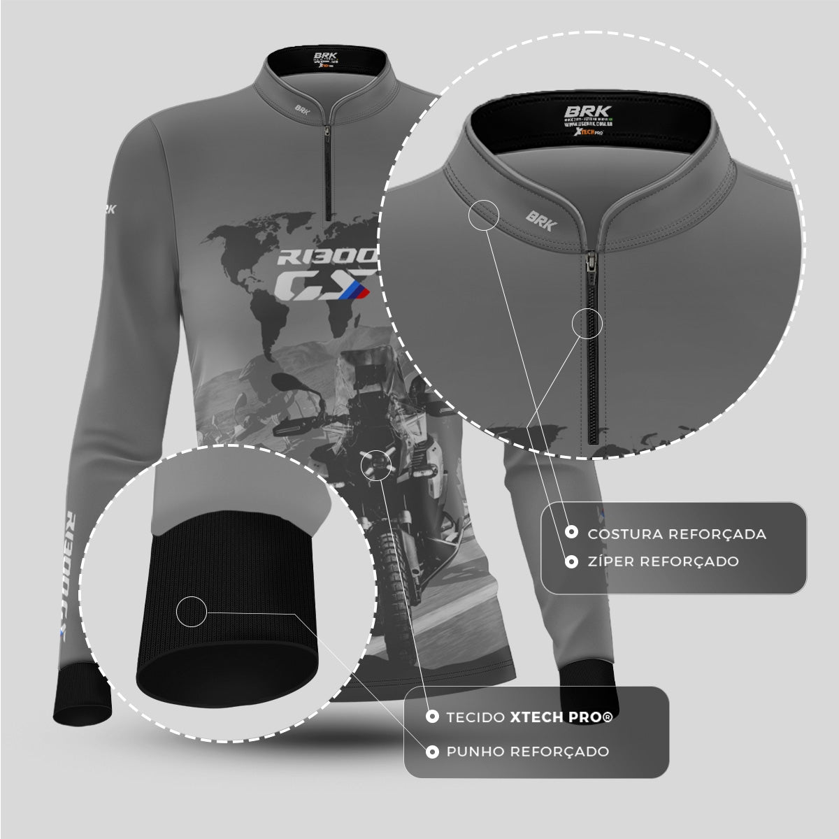 Kit Casal Camisas UV50 GS R1300 Mapa Mundi com Proteção UV50