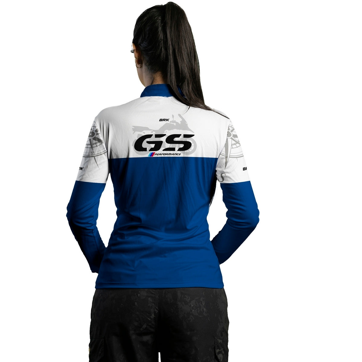 Camisa Feminina Motociclismo Brk GS BMW Performance Azul com Proteção Solar UV50+