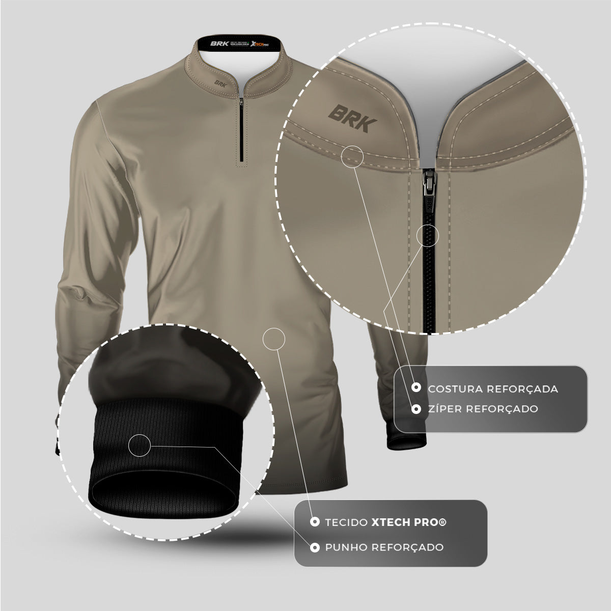 Camisa Motociclismo Brk Unissex Basic Areia com Proteção Solar UV50+