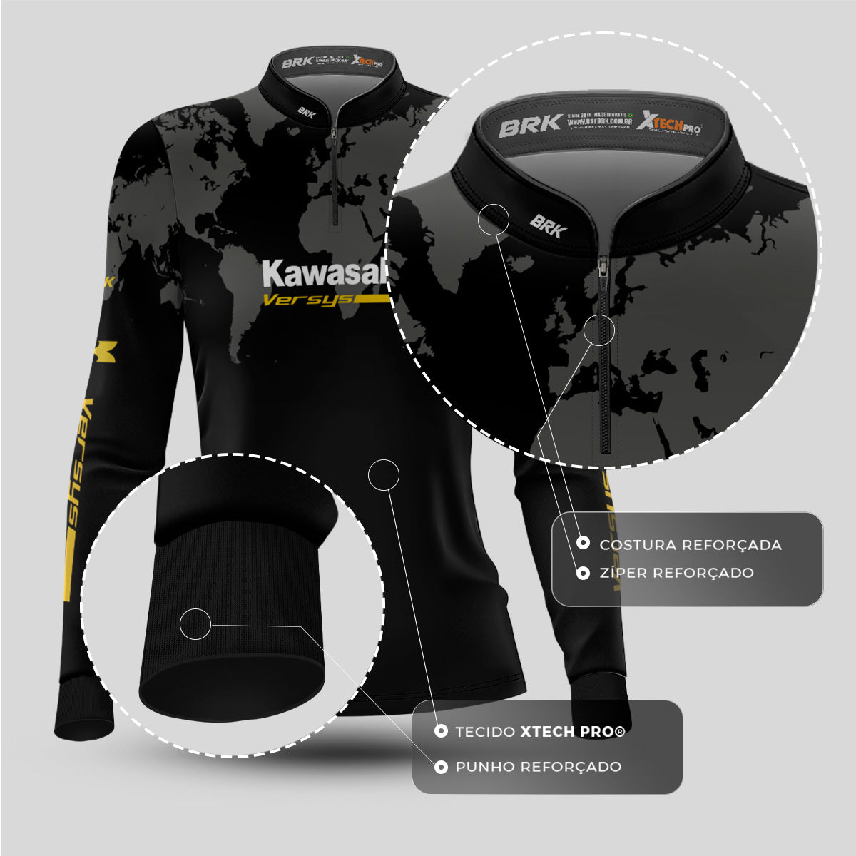Camisa Feminina Brk Motociclismo Kawasaki Versys com Proteção Solar UV50+