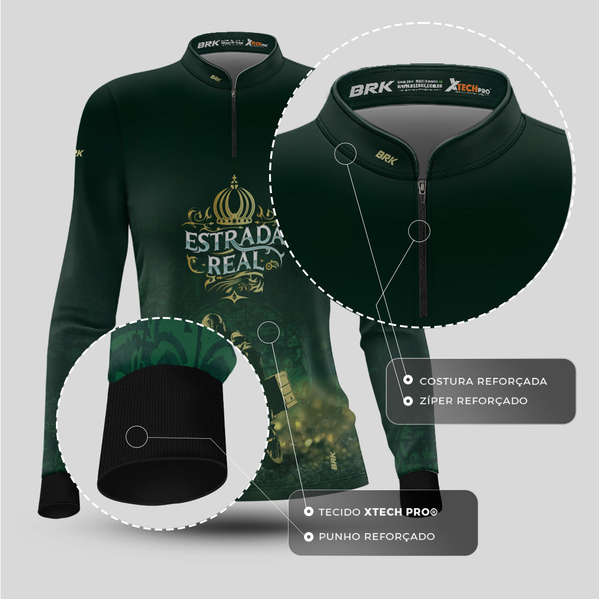 Camisa Feminina Motociclista BRK Verde Estrada Real com UV50 +