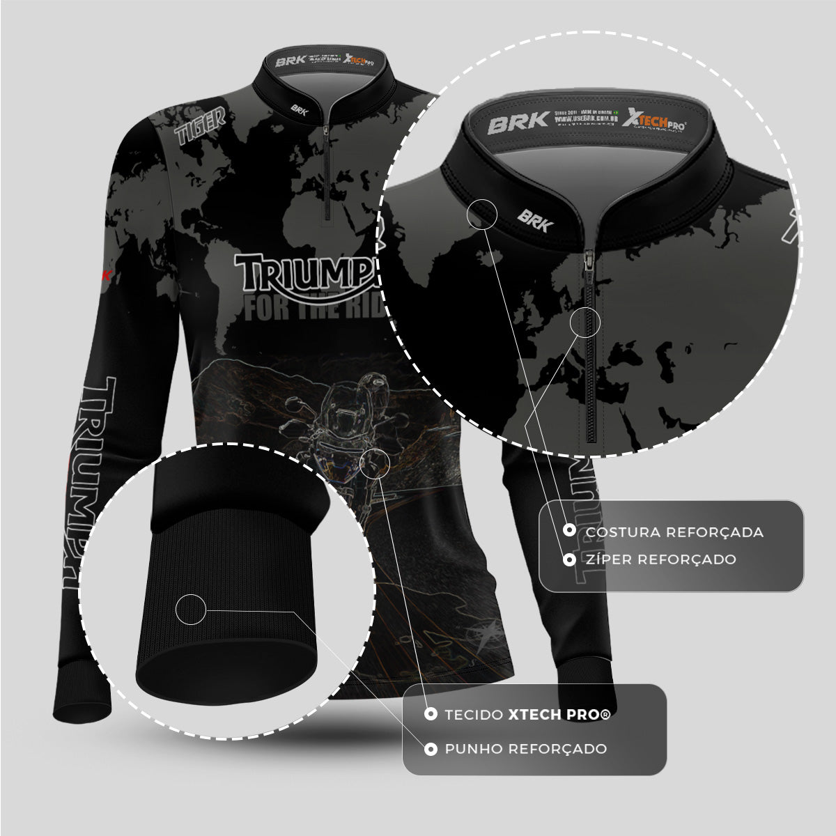 Camisa Feminina Motociclismo Brk Triumph Tiger for the Ride com Proteção Solar UV50+