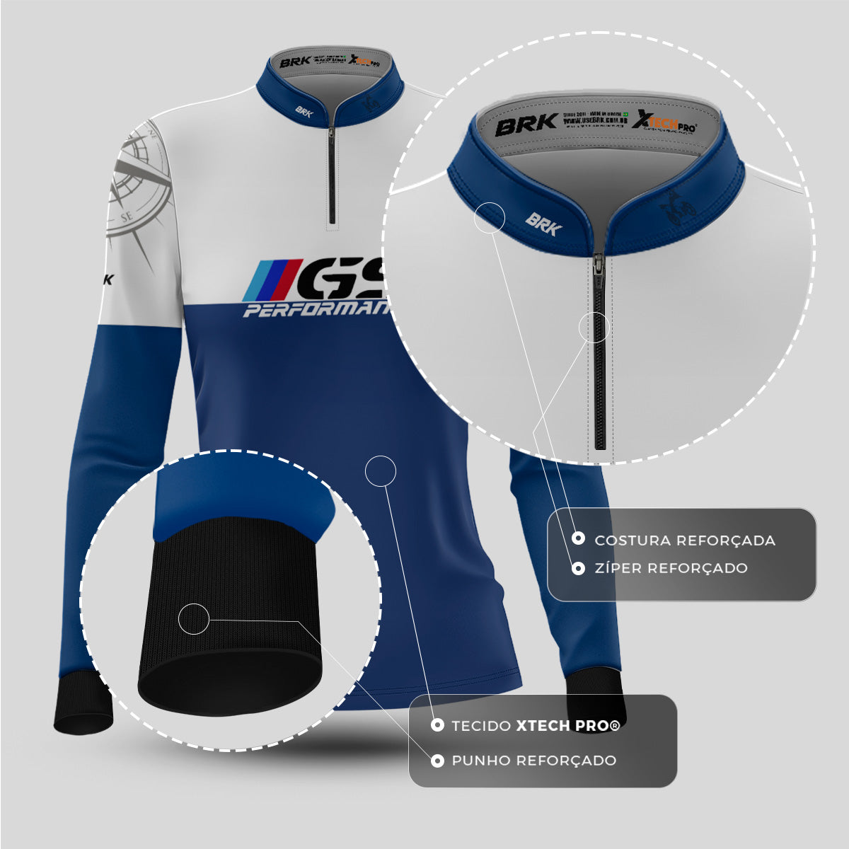 Camisa Feminina Motociclismo Brk GS BMW Performance Azul com Proteção Solar UV50+