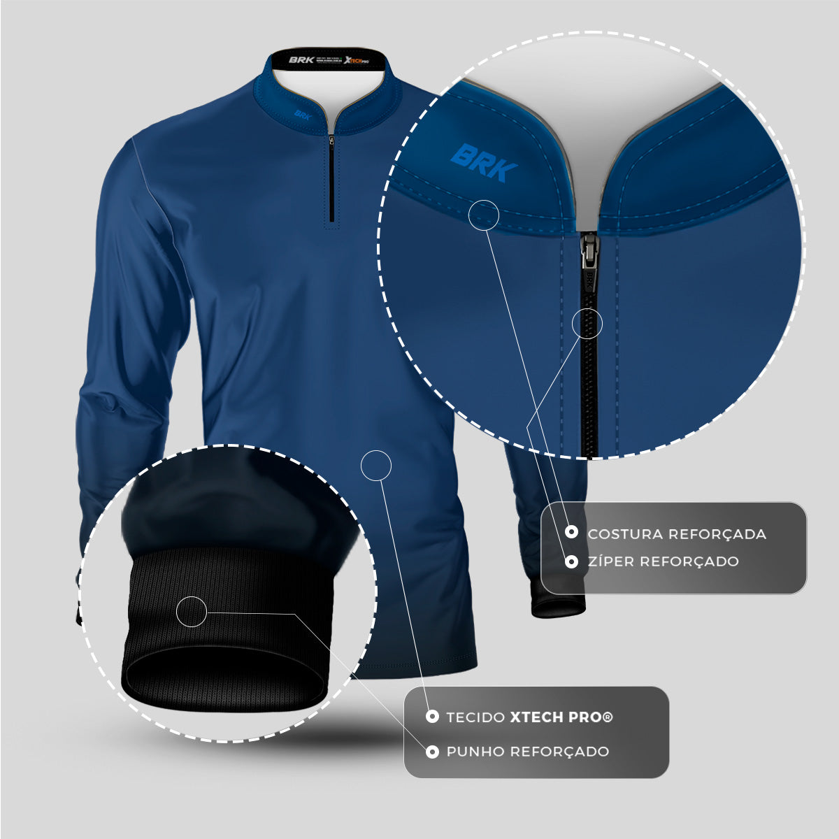 Camisa Motociclismo Brk Unissex Basic Azul Naval com Proteção Solar UV50+