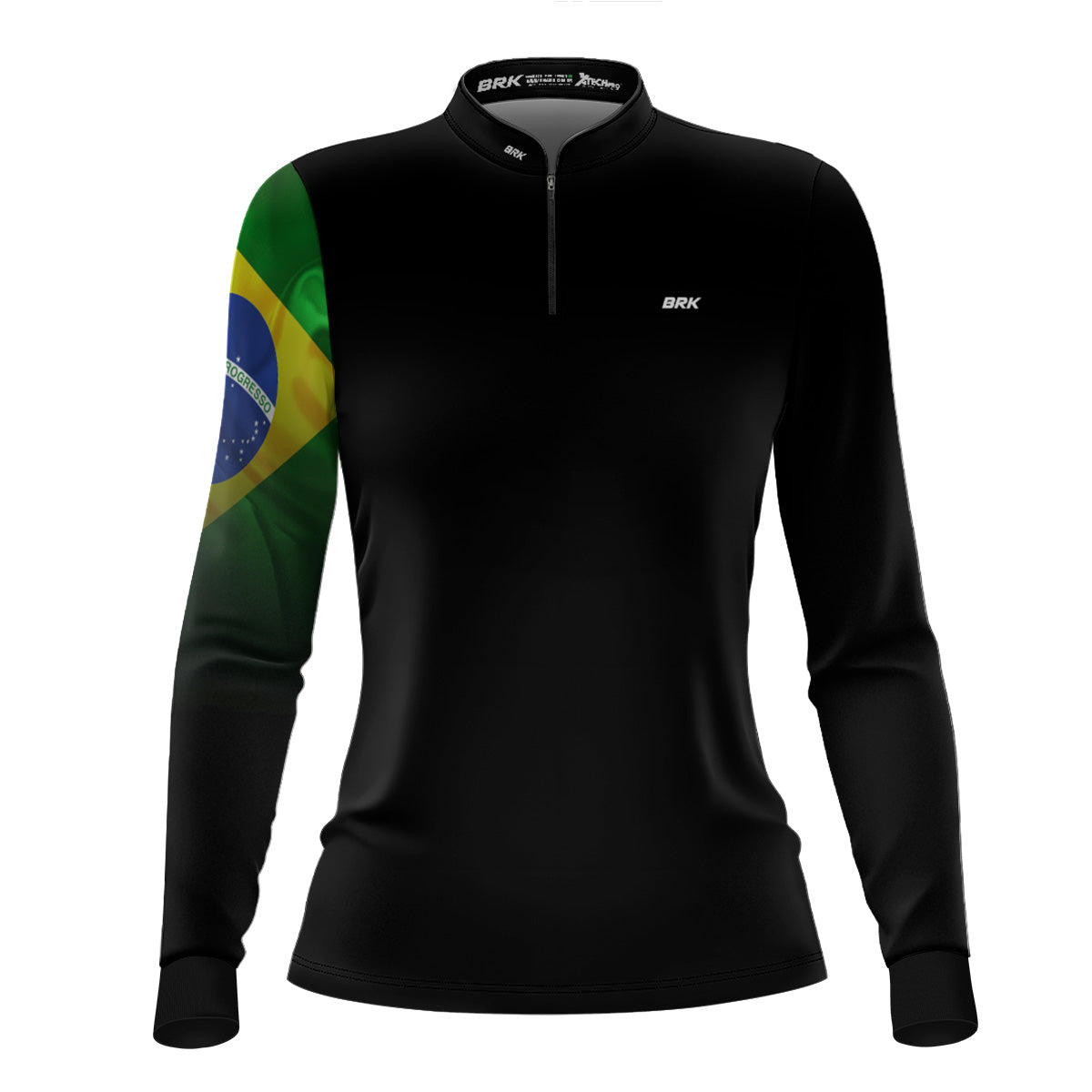 Kit Camisas UV50 Casal Preta Bandeira do Brasil