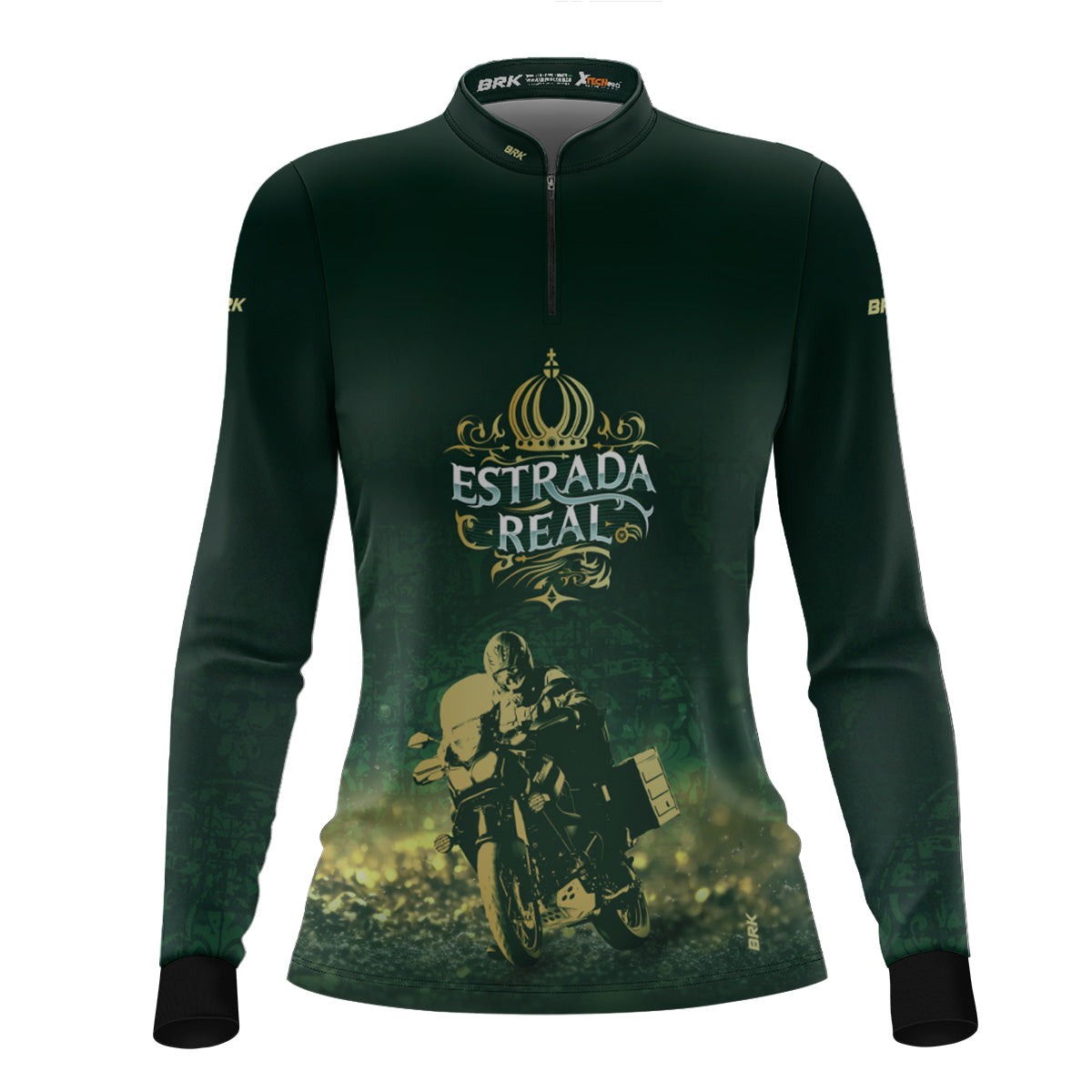 Camisa Feminina Motociclista BRK Verde Estrada Real com UV50 +