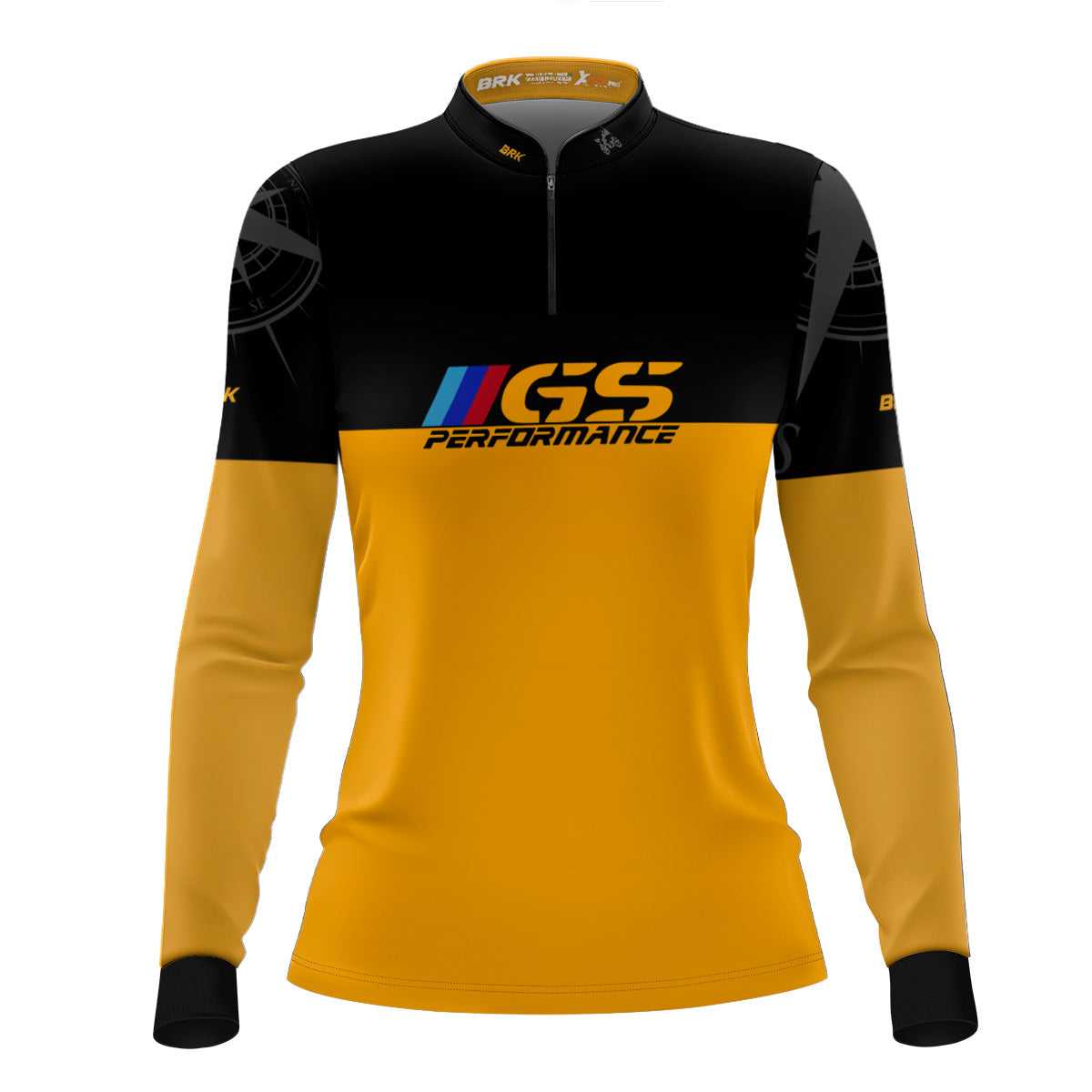 Camisa Feminina Motociclismo Brk GS BMW Performance Amarela e Preto com Proteção Solar UV50+