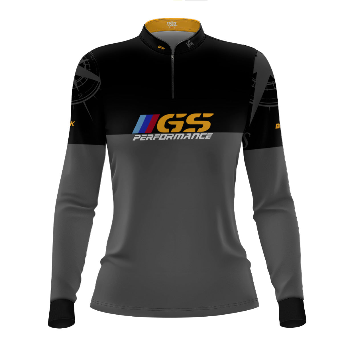 Camisa Feminina Brk Motociclismo GS BMW Performance Cinza e Preto com Proteção Solar UV50+
