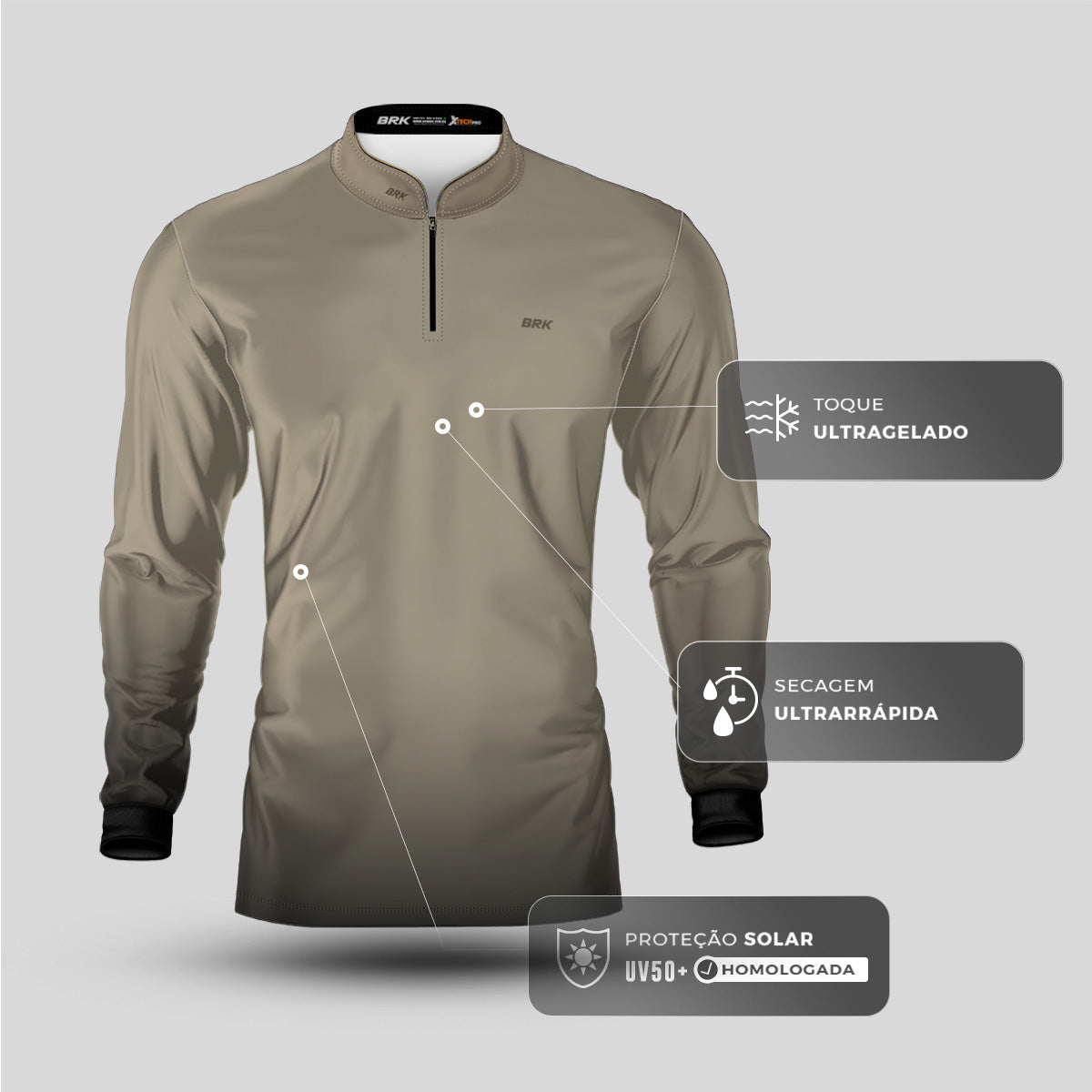 Camisa Motociclismo Brk Unissex Basic Areia com Proteção Solar UV50+