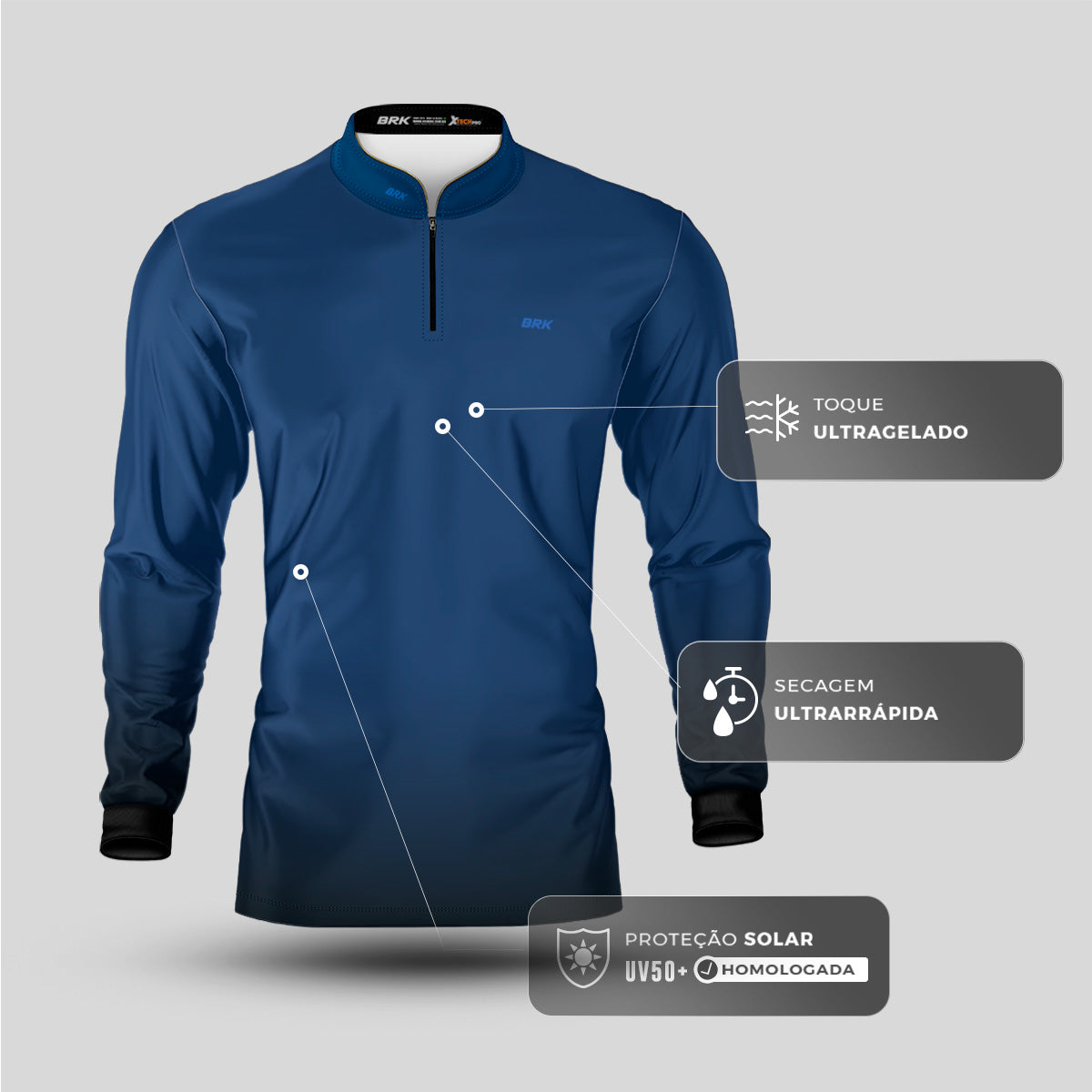 Camisa Motociclismo Brk Unissex Basic Azul Naval com Proteção Solar UV50+