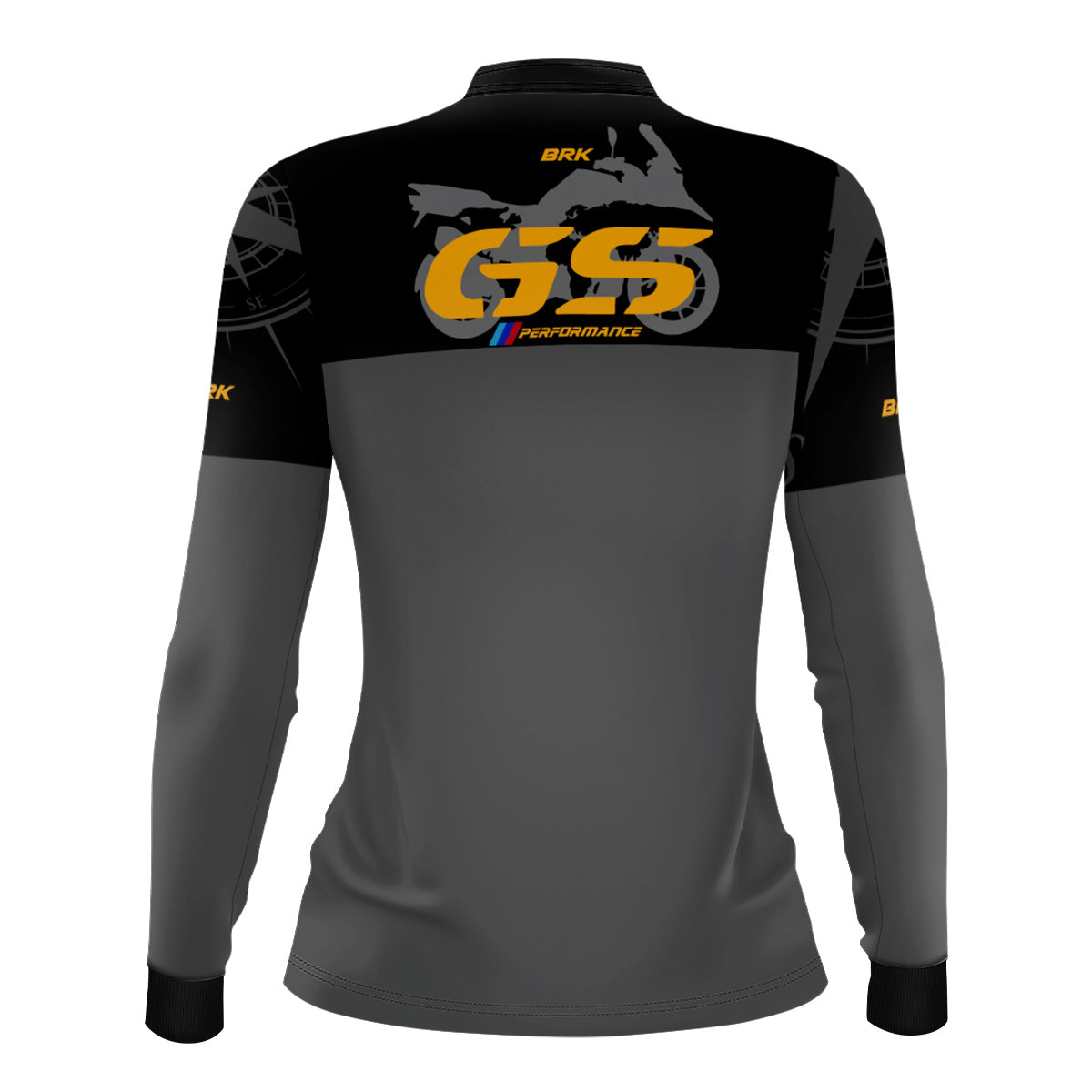 Camisa Feminina Brk Motociclismo GS BMW Performance Cinza e Preto com Proteção Solar UV50+