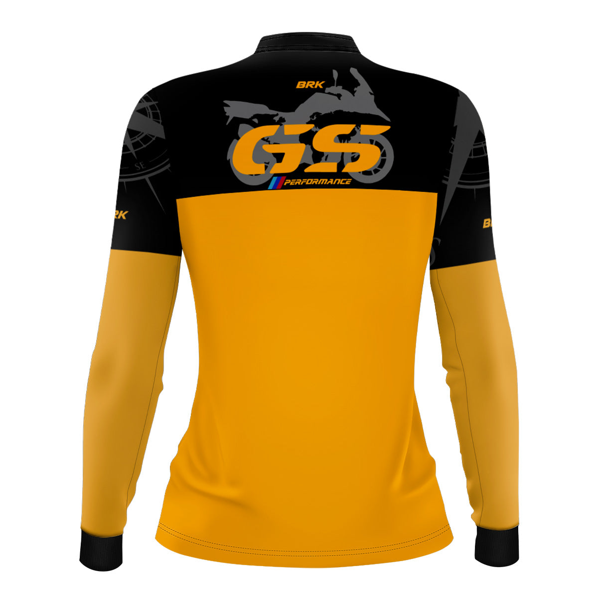 Camisa Feminina Motociclismo Brk GS BMW Performance Amarela e Preto com Proteção Solar UV50+