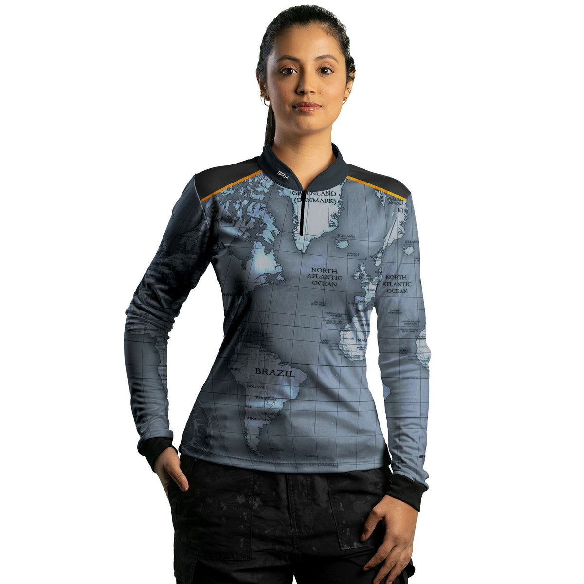 Camisa de Motociclismo Feminina Brk Mapa Mundi com Proteção UV50+