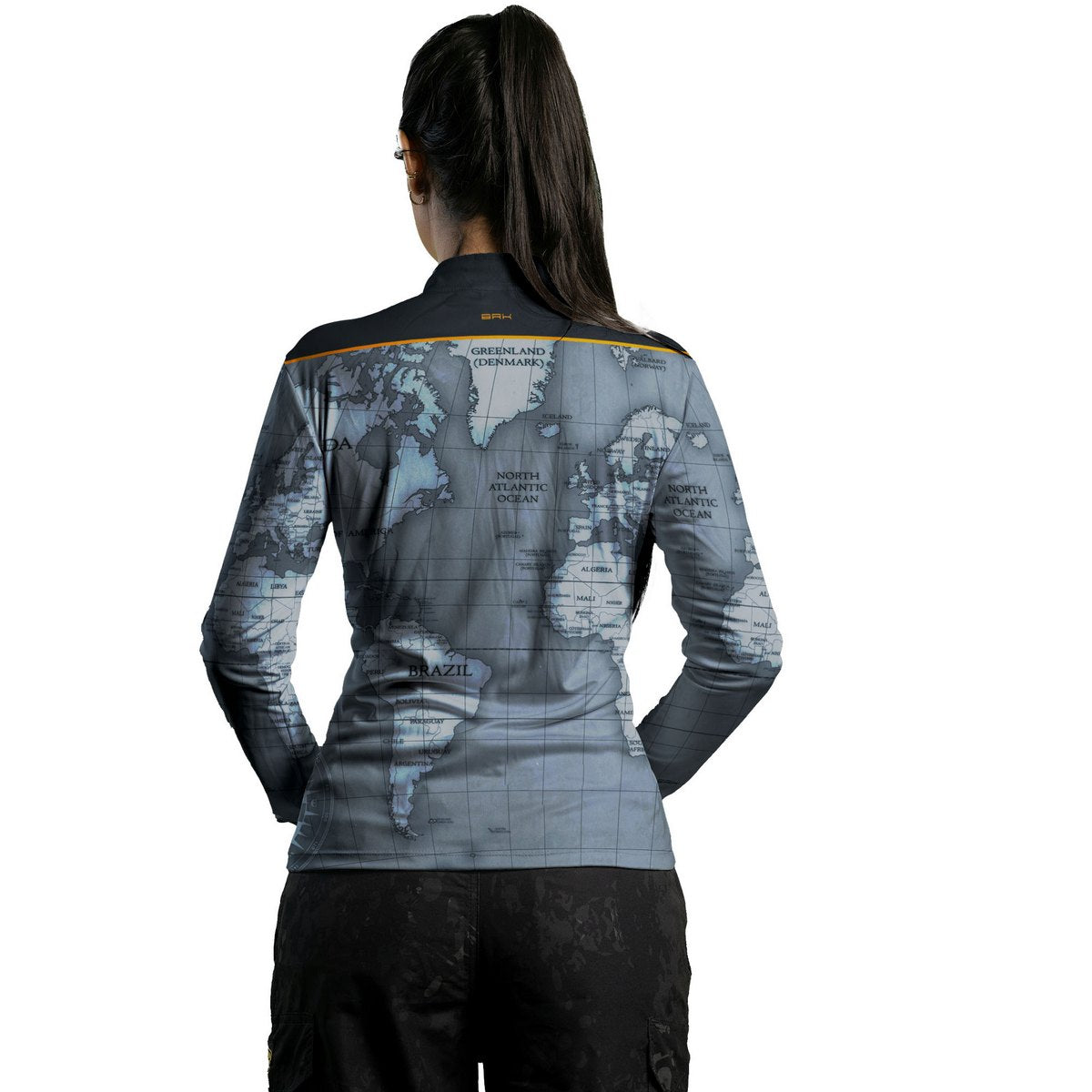 Camisa de Motociclismo Feminina Brk Mapa Mundi com Proteção UV50+
