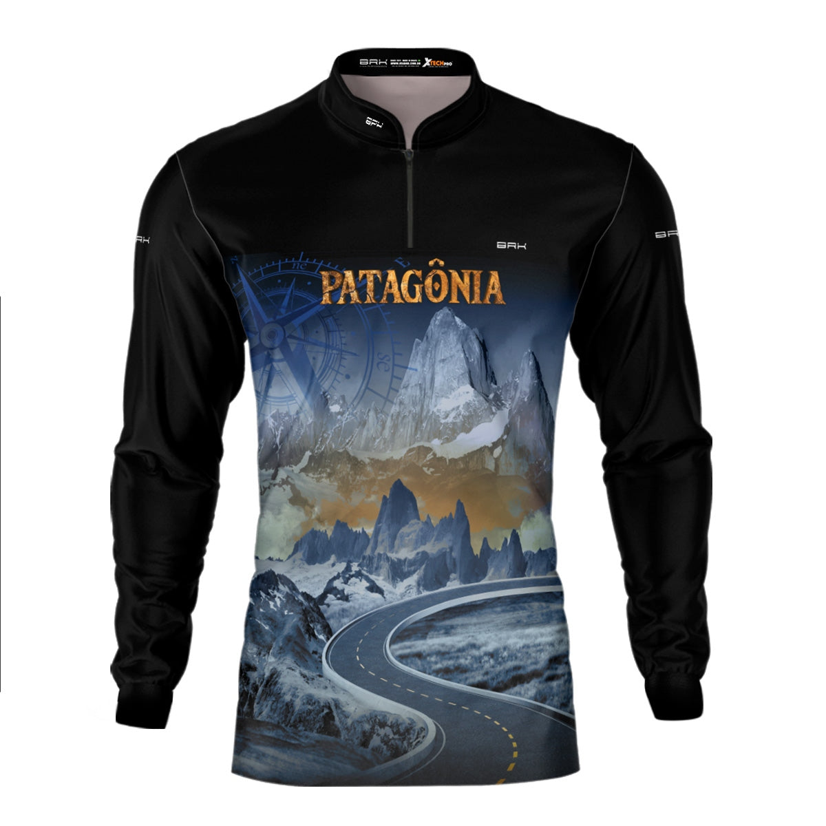 Camisa de Motociclismo Brk Patagônia Preta e Azul com Proteção Solar UV50+