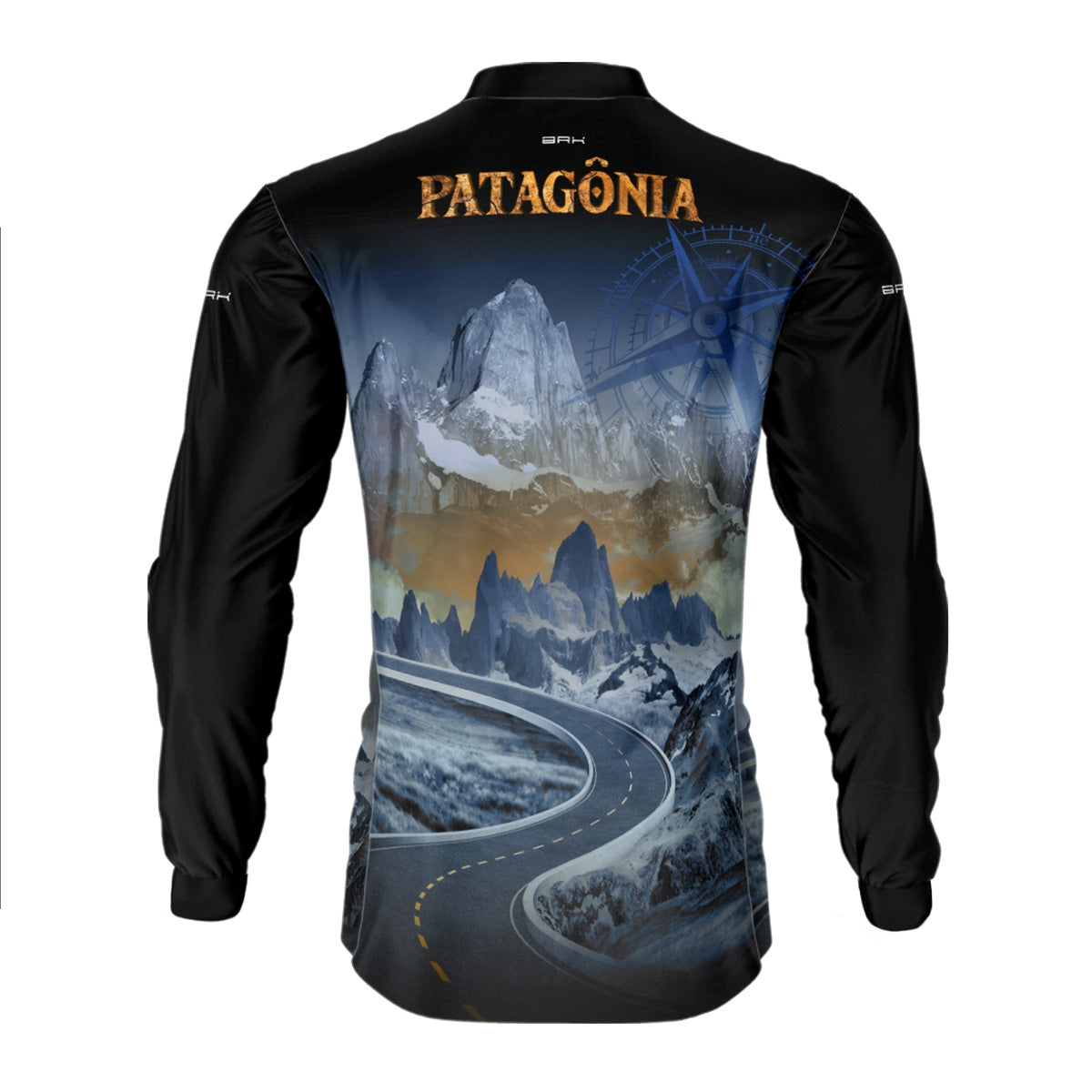 Camisa de Motociclismo Brk Patagônia Preta e Azul com Proteção Solar UV50+