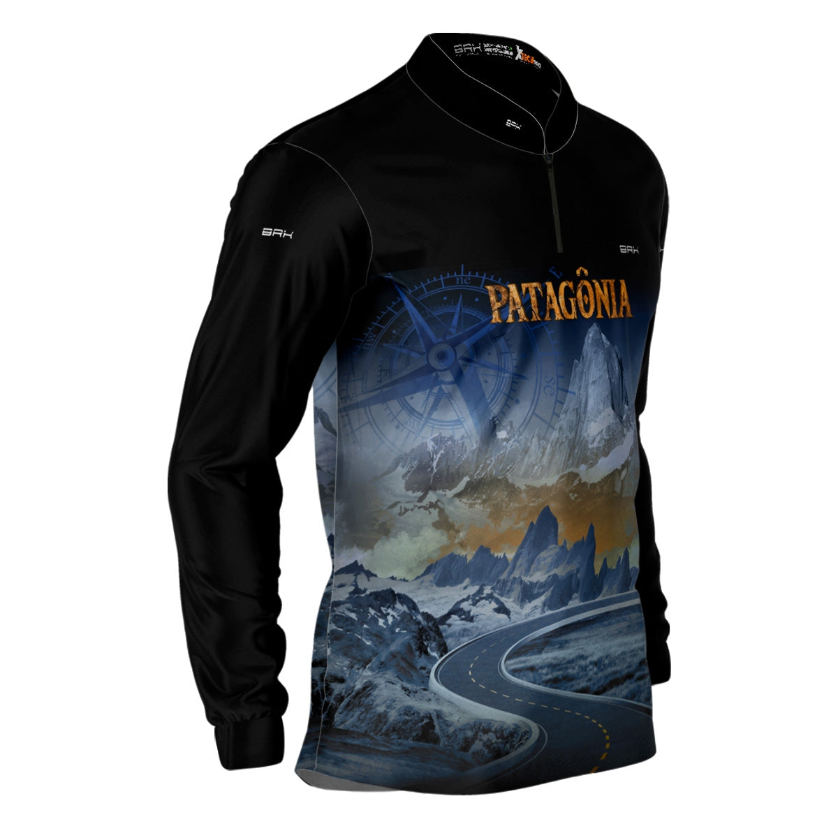 Camisa de Motociclismo Brk Patagônia Preta e Azul com Proteção Solar UV50+