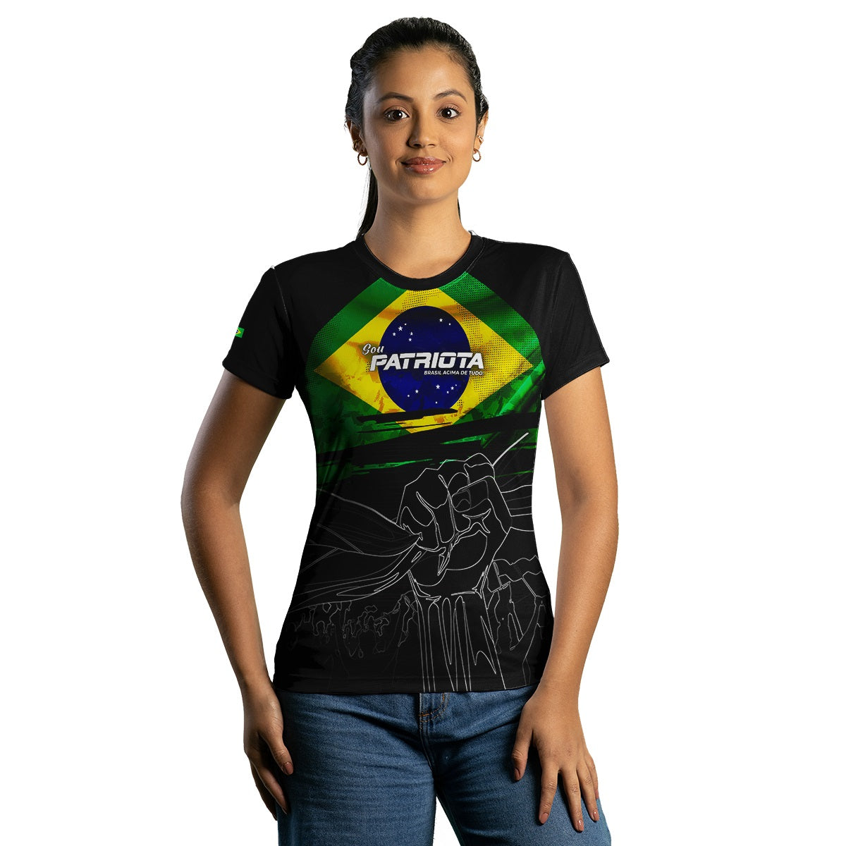 Camisa Feminina Brasil Patriota Preta com Proteção UV50+