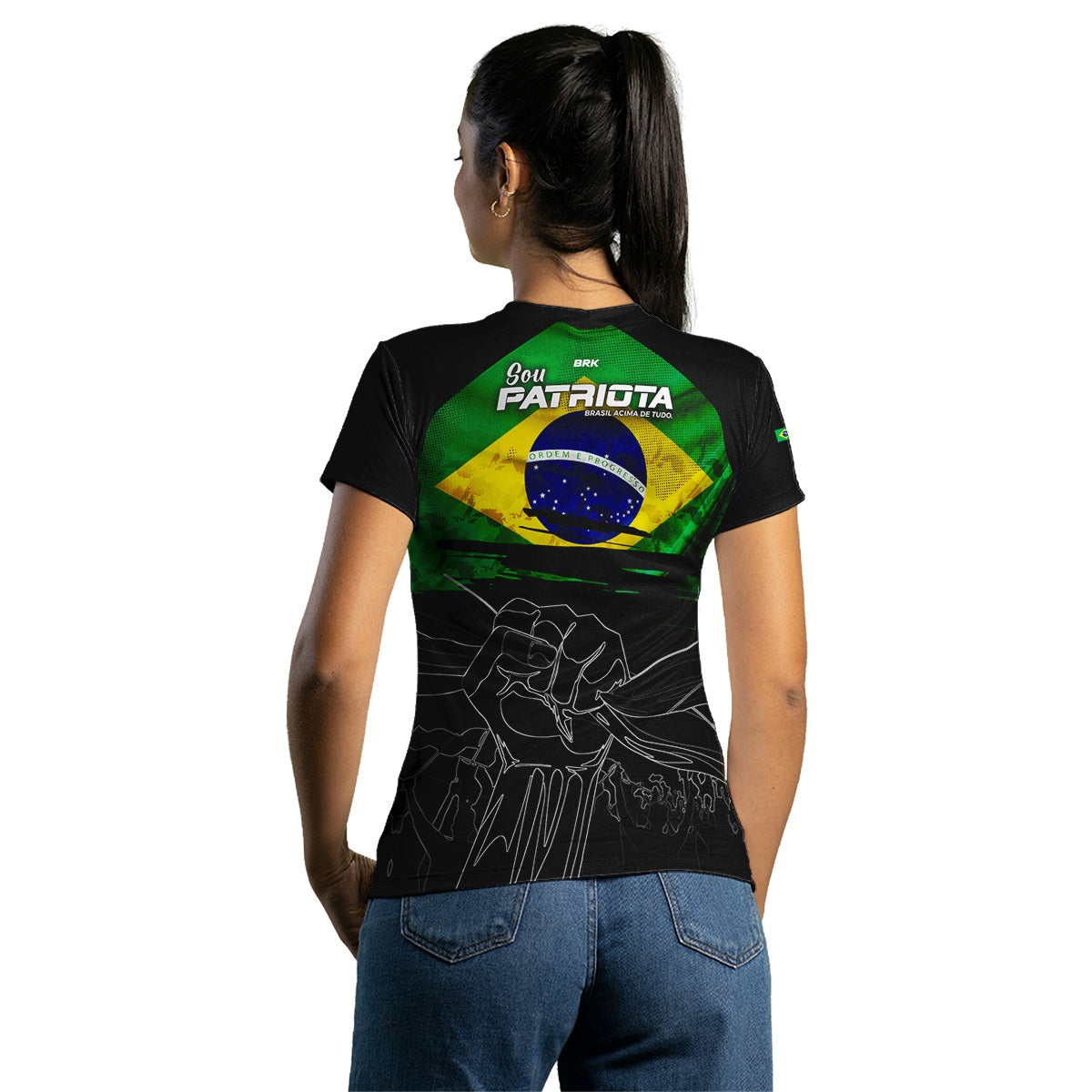 Camisa Feminina Brasil Patriota Preta com Proteção UV50+