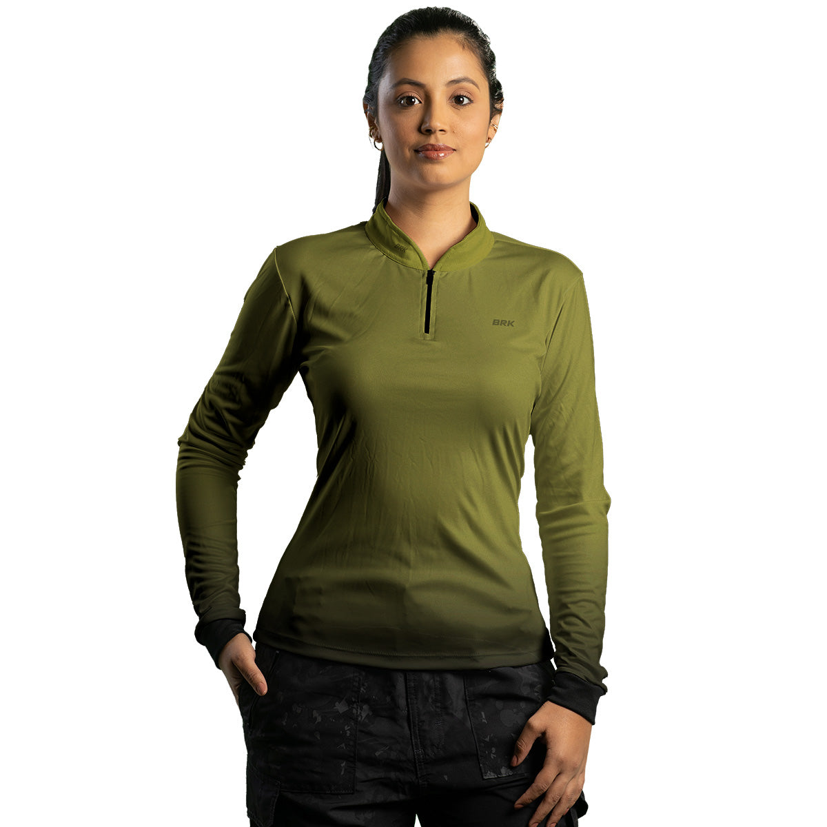 Camisa de Motociclismo Feminina Brk Unissex Basic Verde Musgo com Proteção Solar UV50+